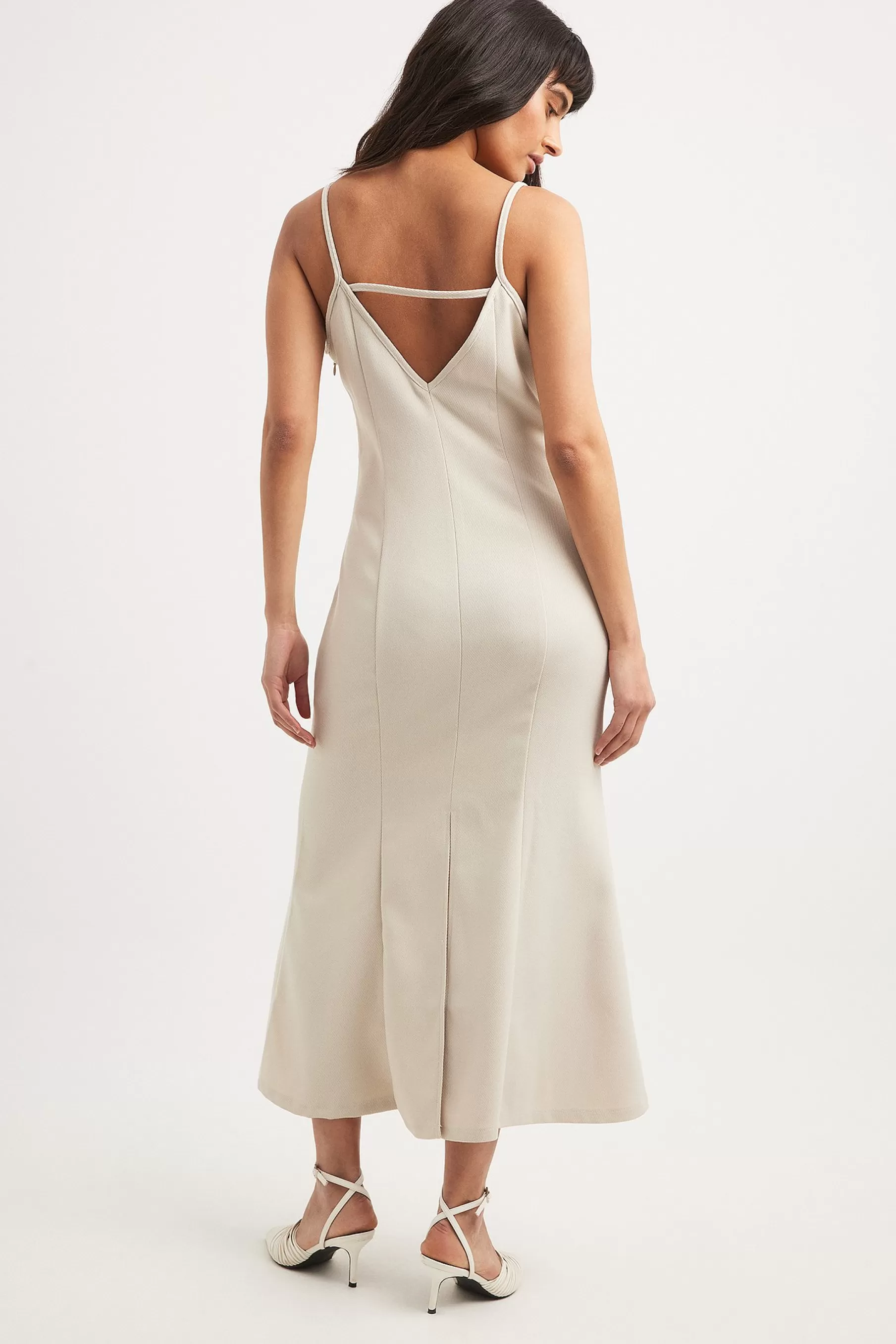 NA-KD Deep Back Tie Detail Midi Dress Offwhite