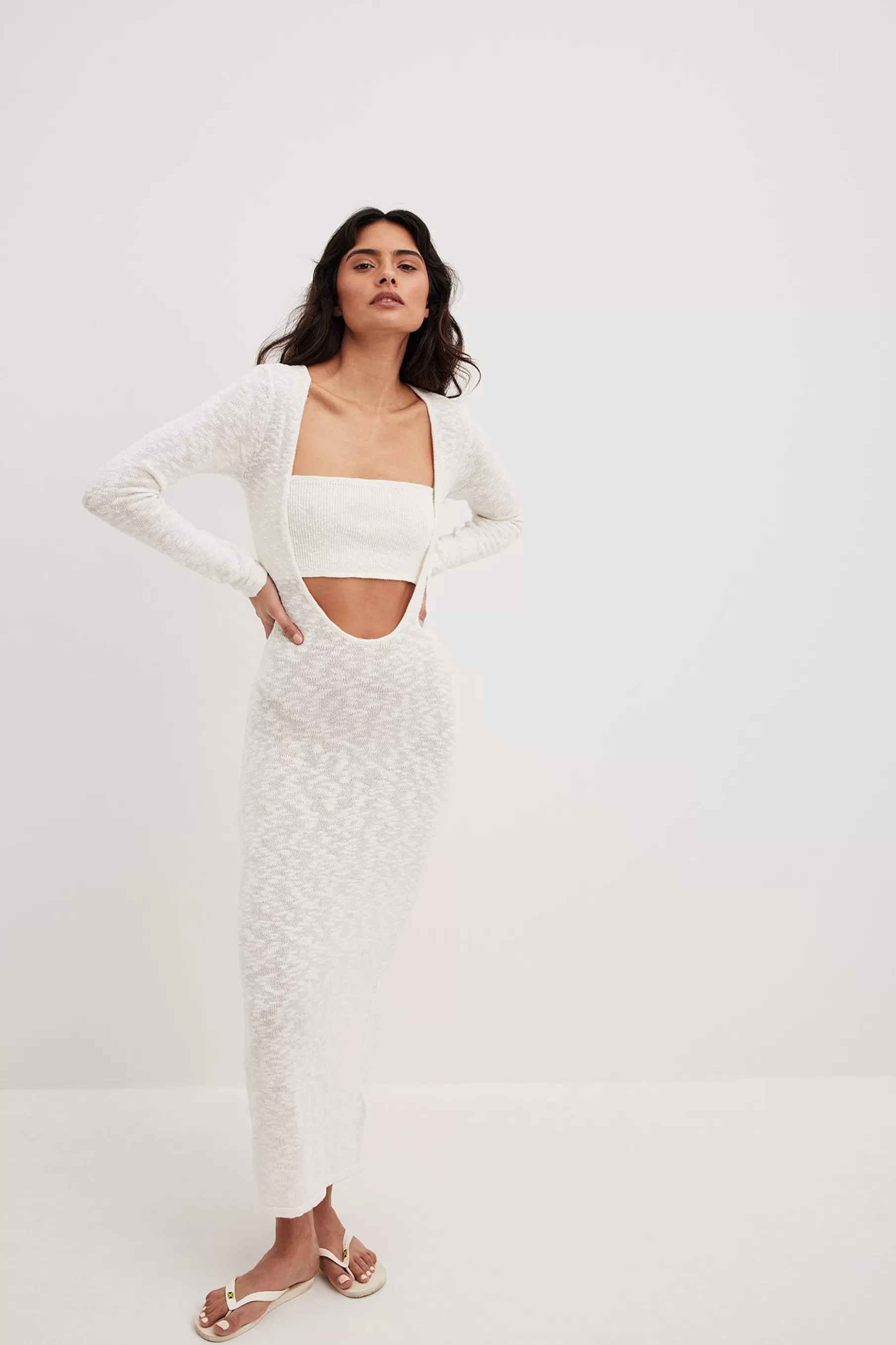 NA-KD Deep Front Long Dress Offwhite