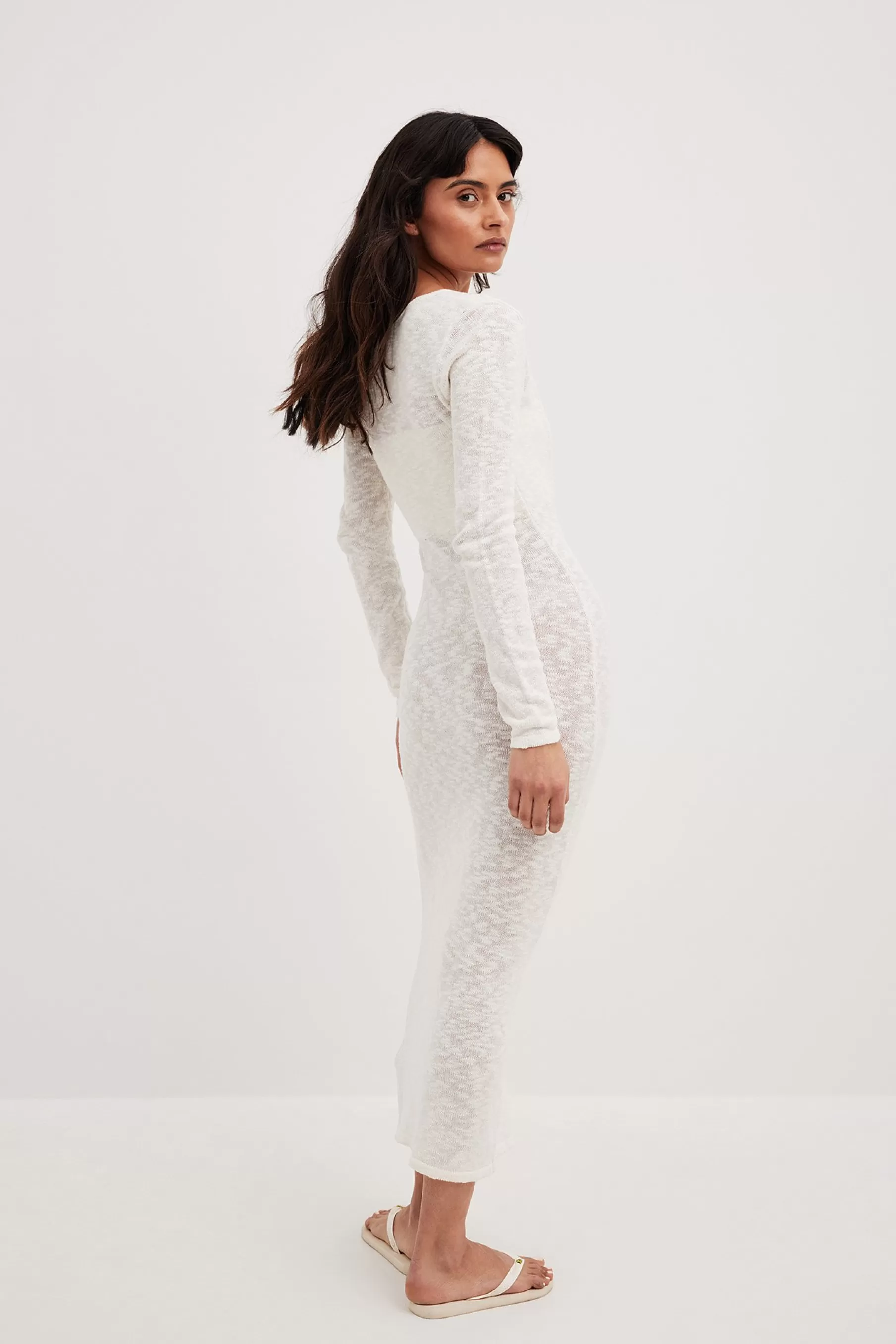 NA-KD Deep Front Long Dress Offwhite