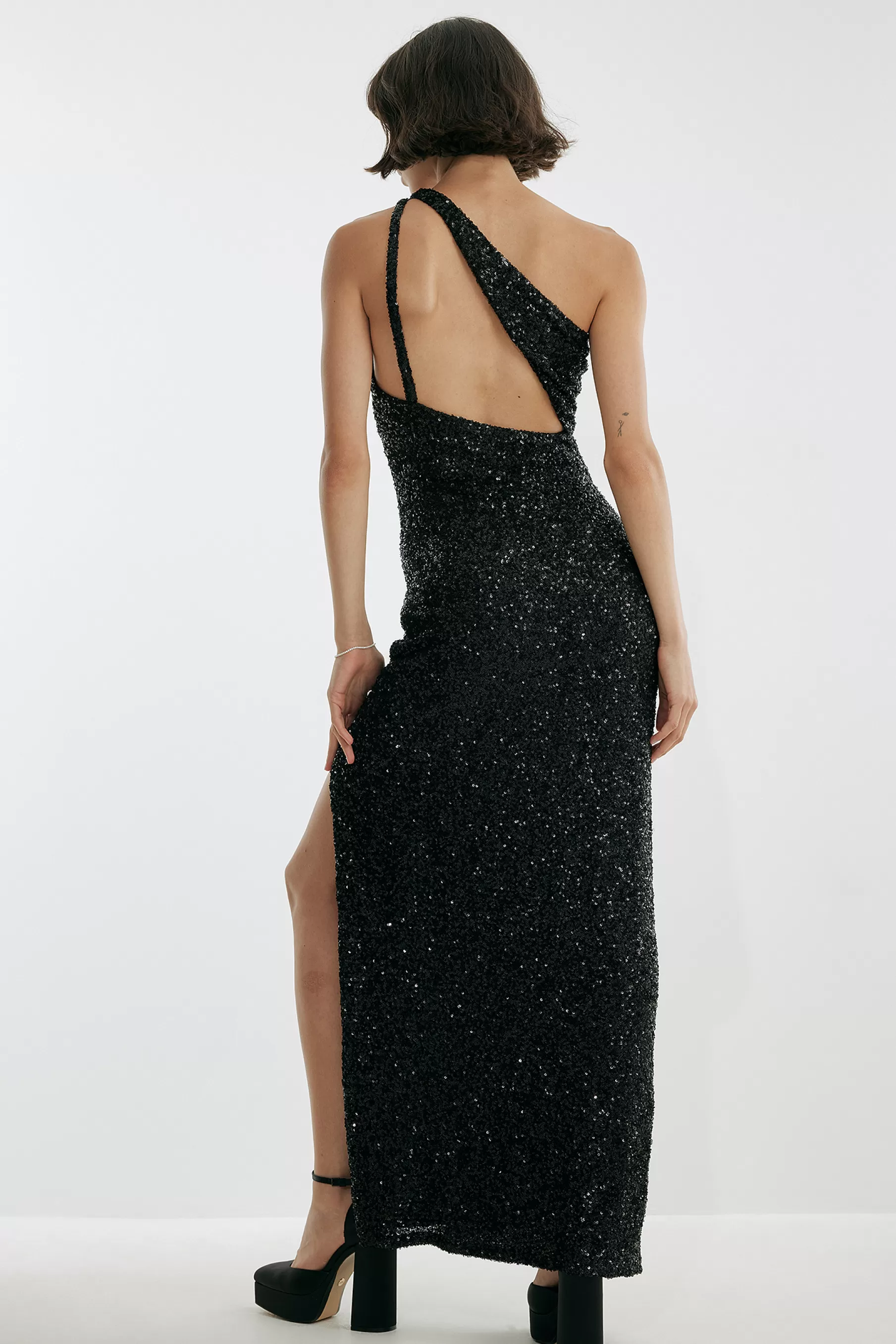 NA-KD Deep Front Sequin Dress Black