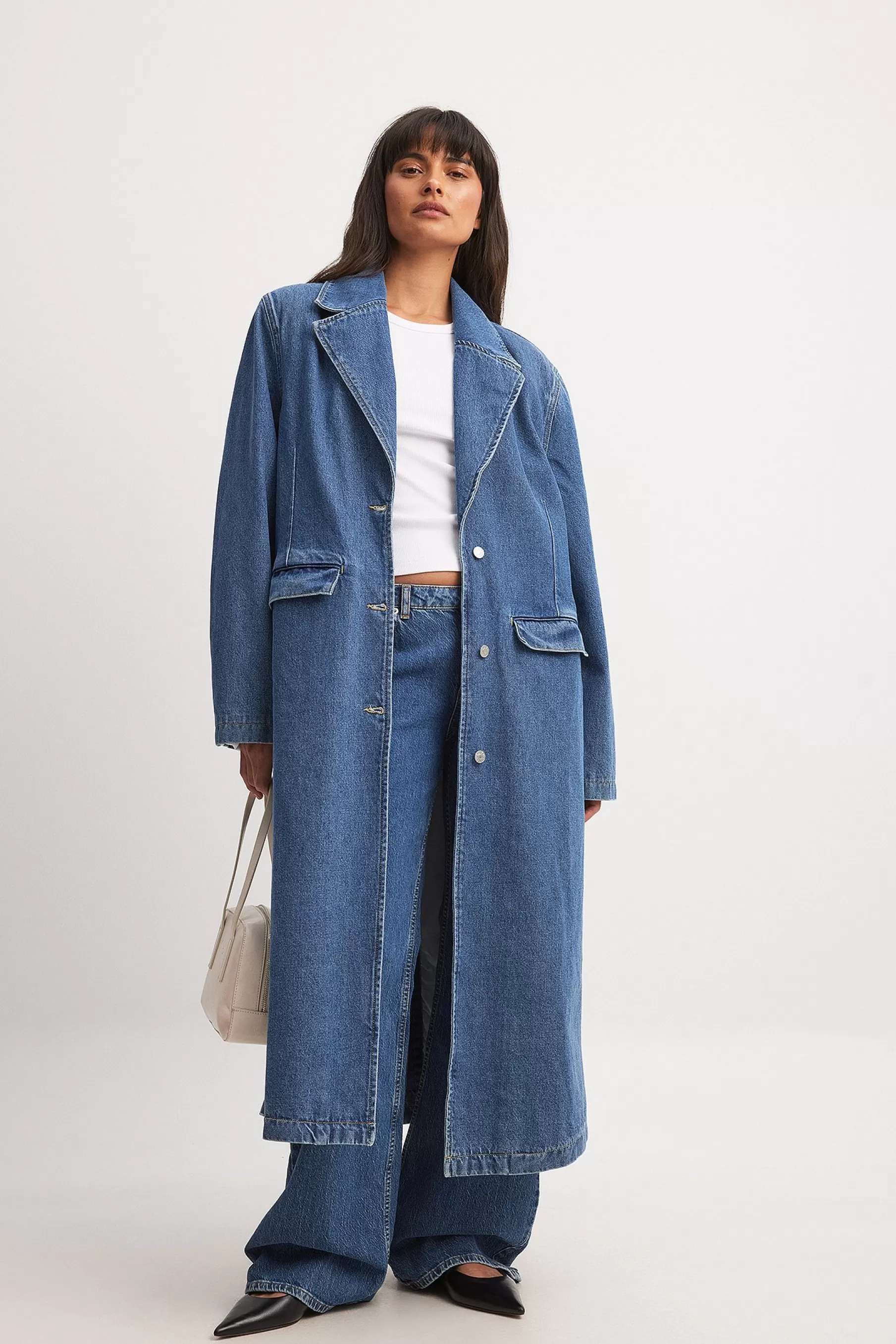 NA-KD Denim Blazer Coat Blue