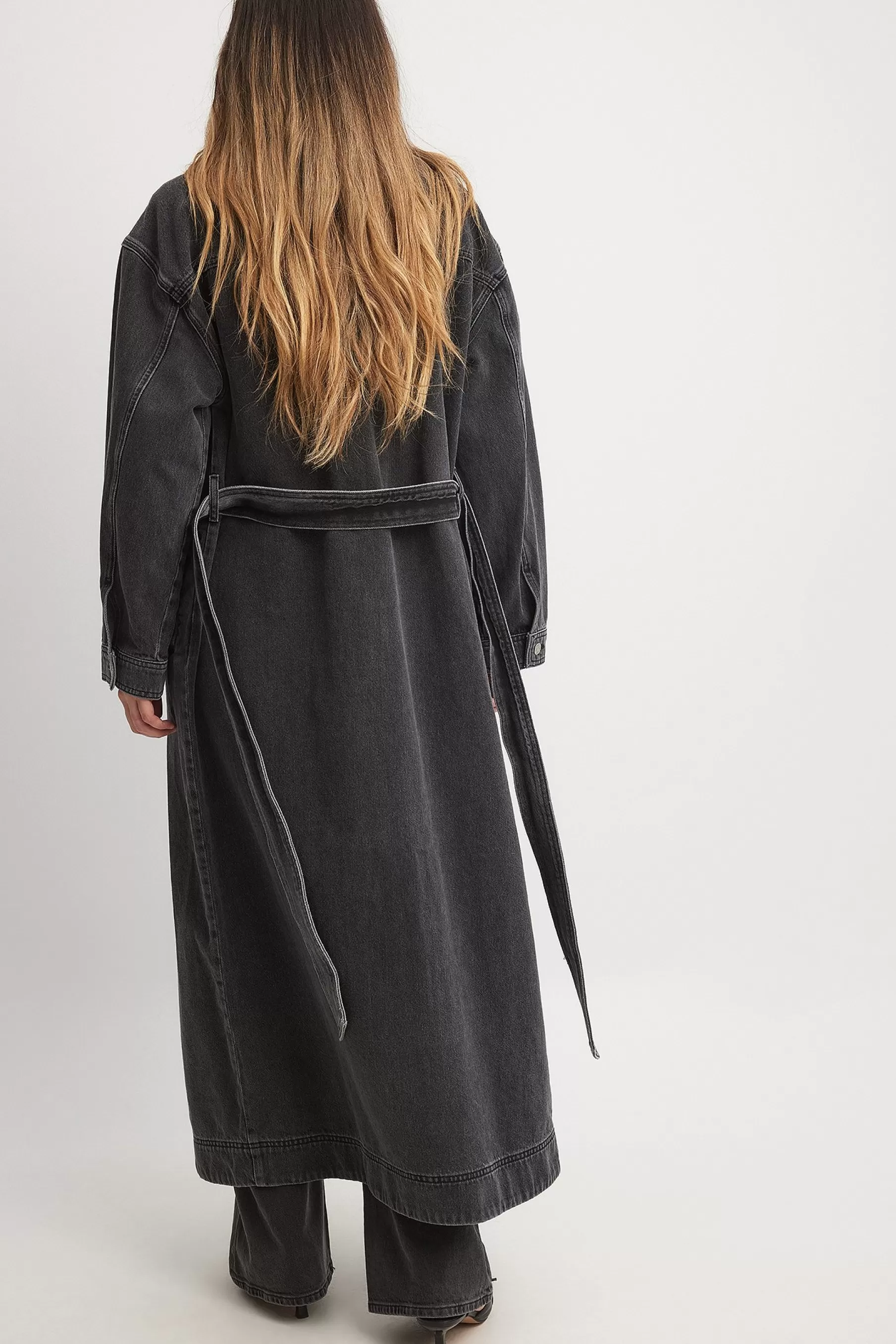 NA-KD Denim Maxi Coat Grey