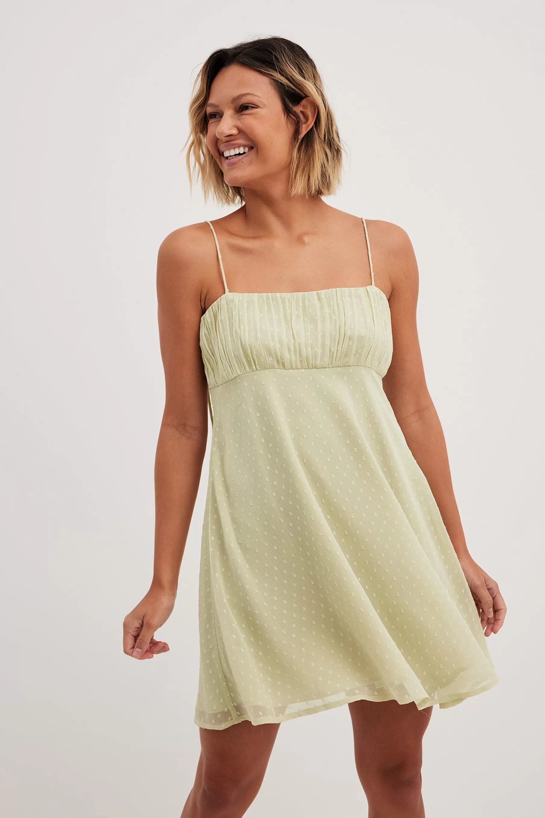 NA-KD Dobby Tie Shoulders Mini Dress Green