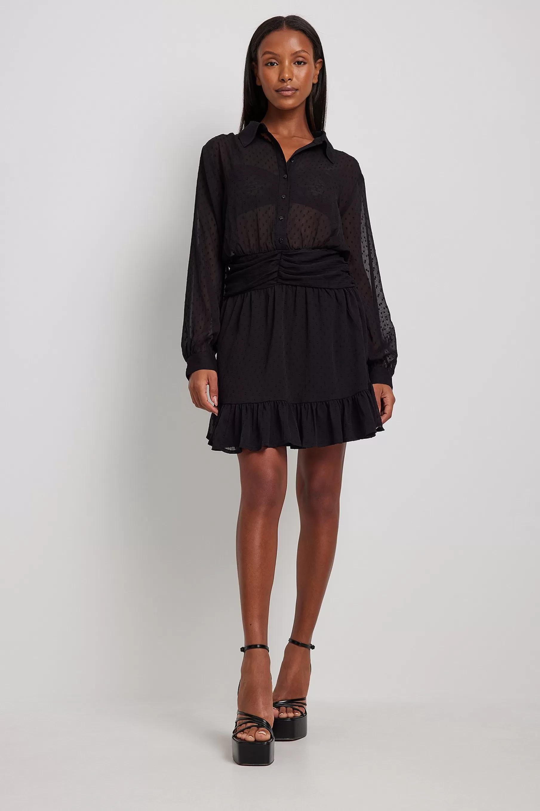 NA-KD Dobby Waist Detail Mini Dress Black