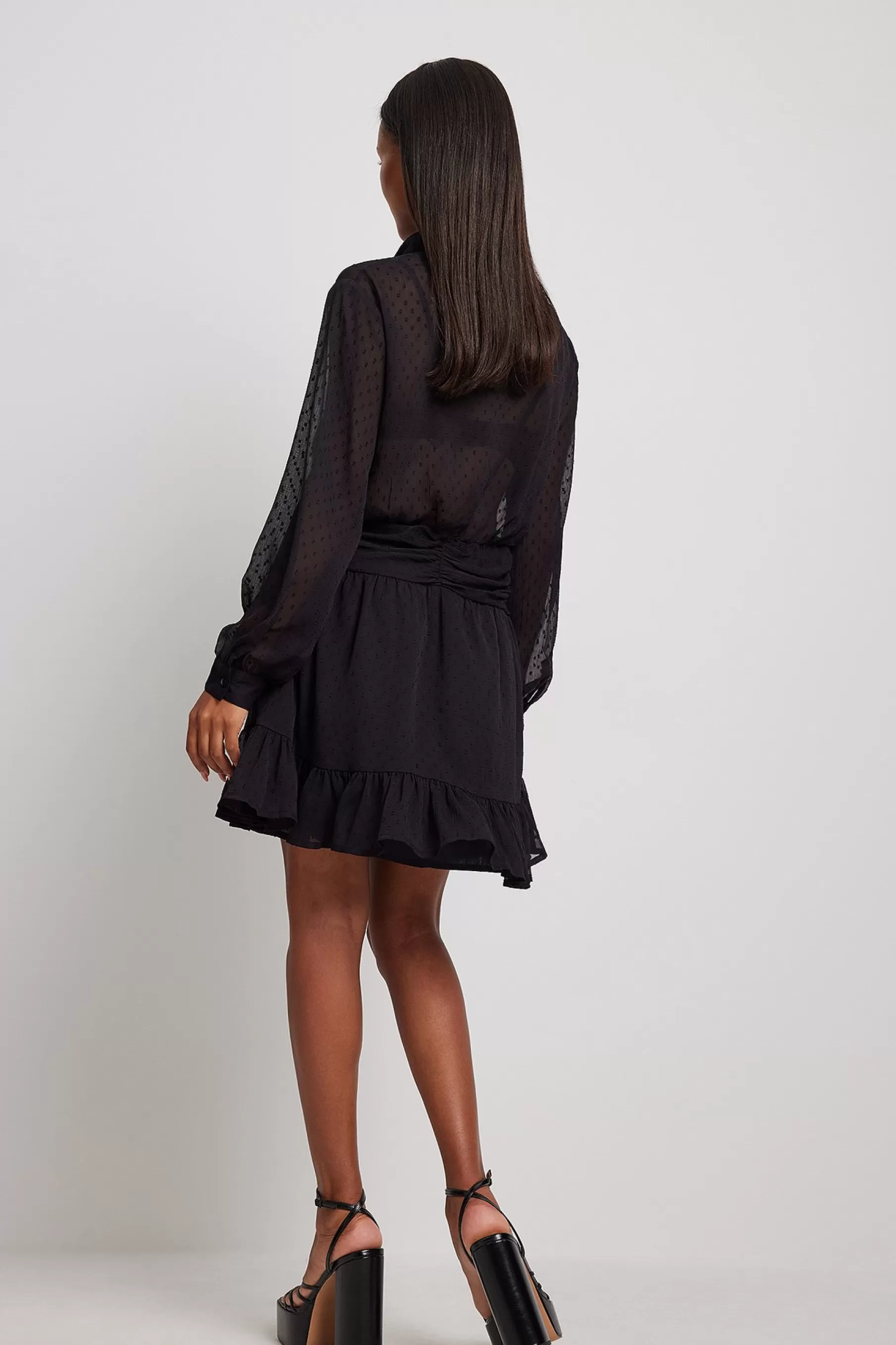 NA-KD Dobby Waist Detail Mini Dress Black