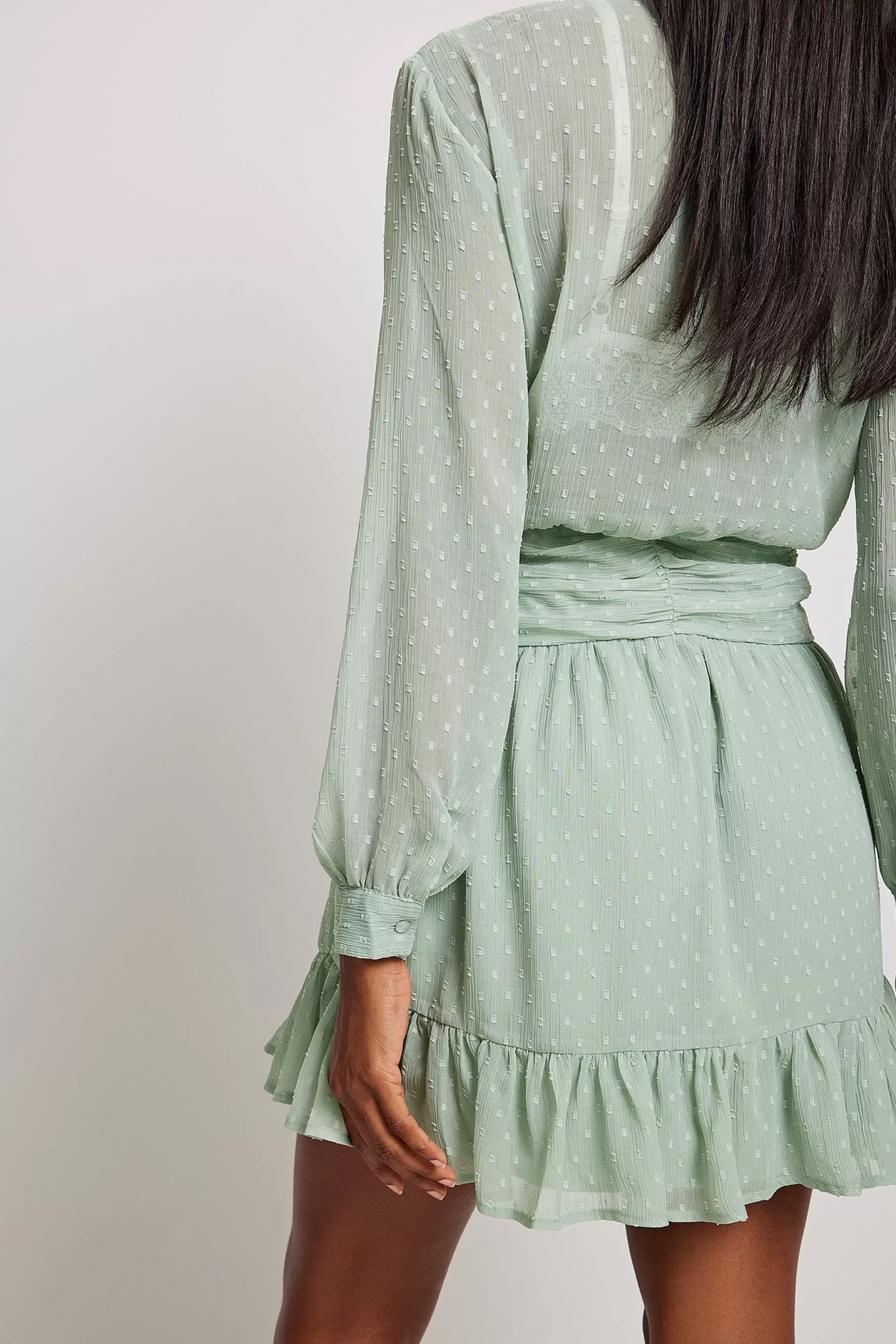 NA-KD Dobby Waist Detail Mini Dress Green