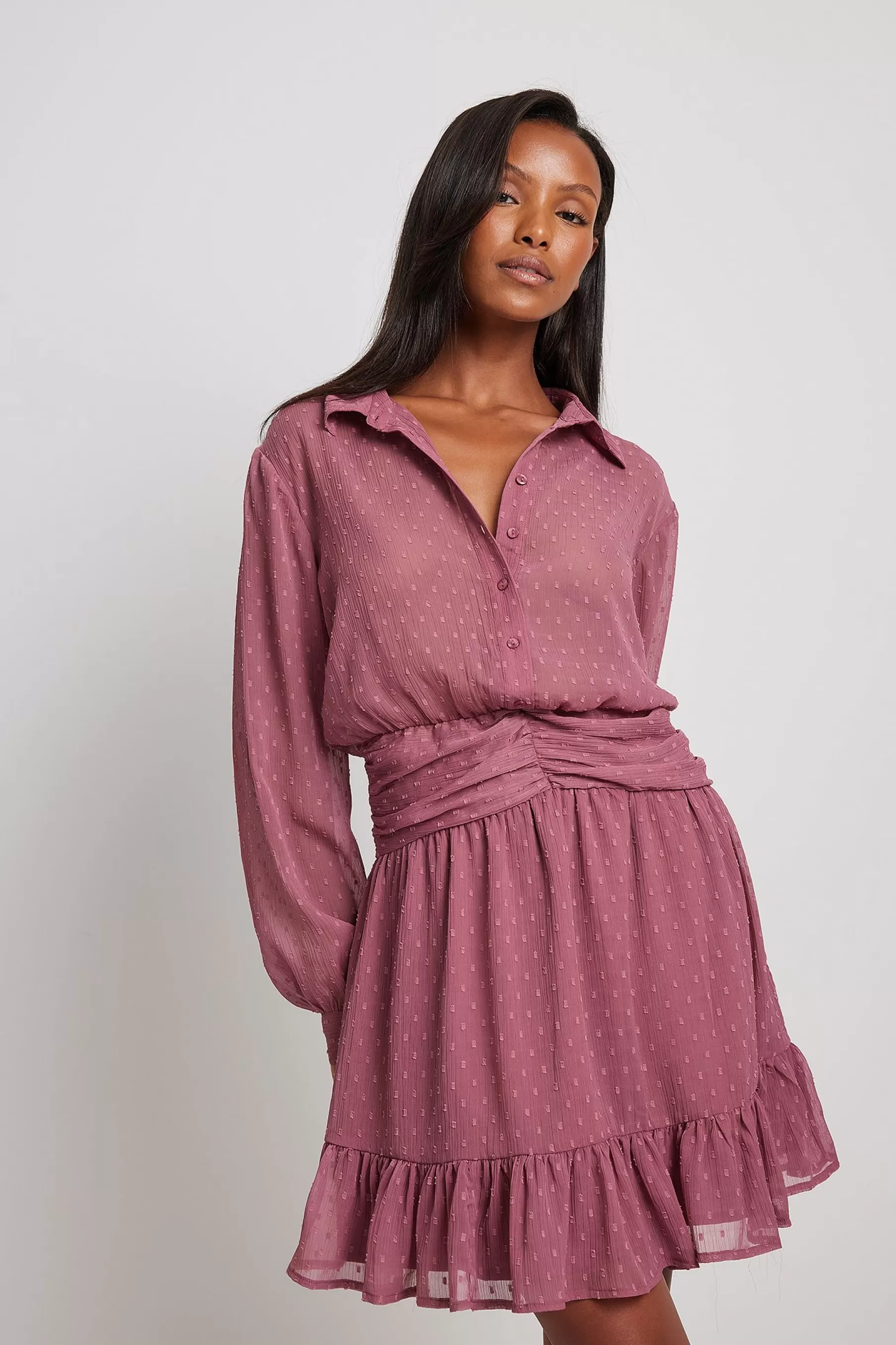 NA-KD Dobby Waist Detail Mini Dress Pink