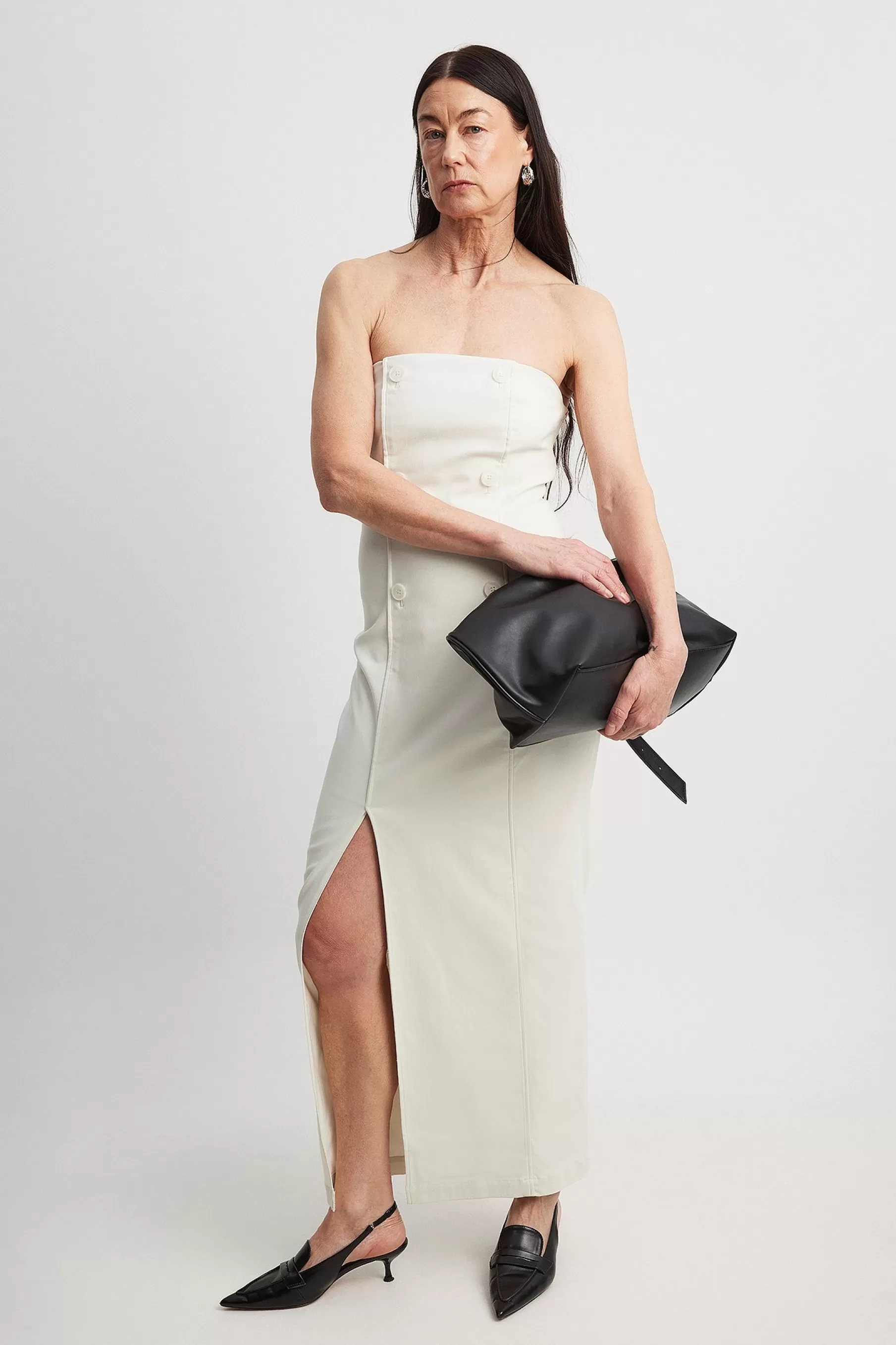 NA-KD Double Breasted Bandeau Midi Dress White