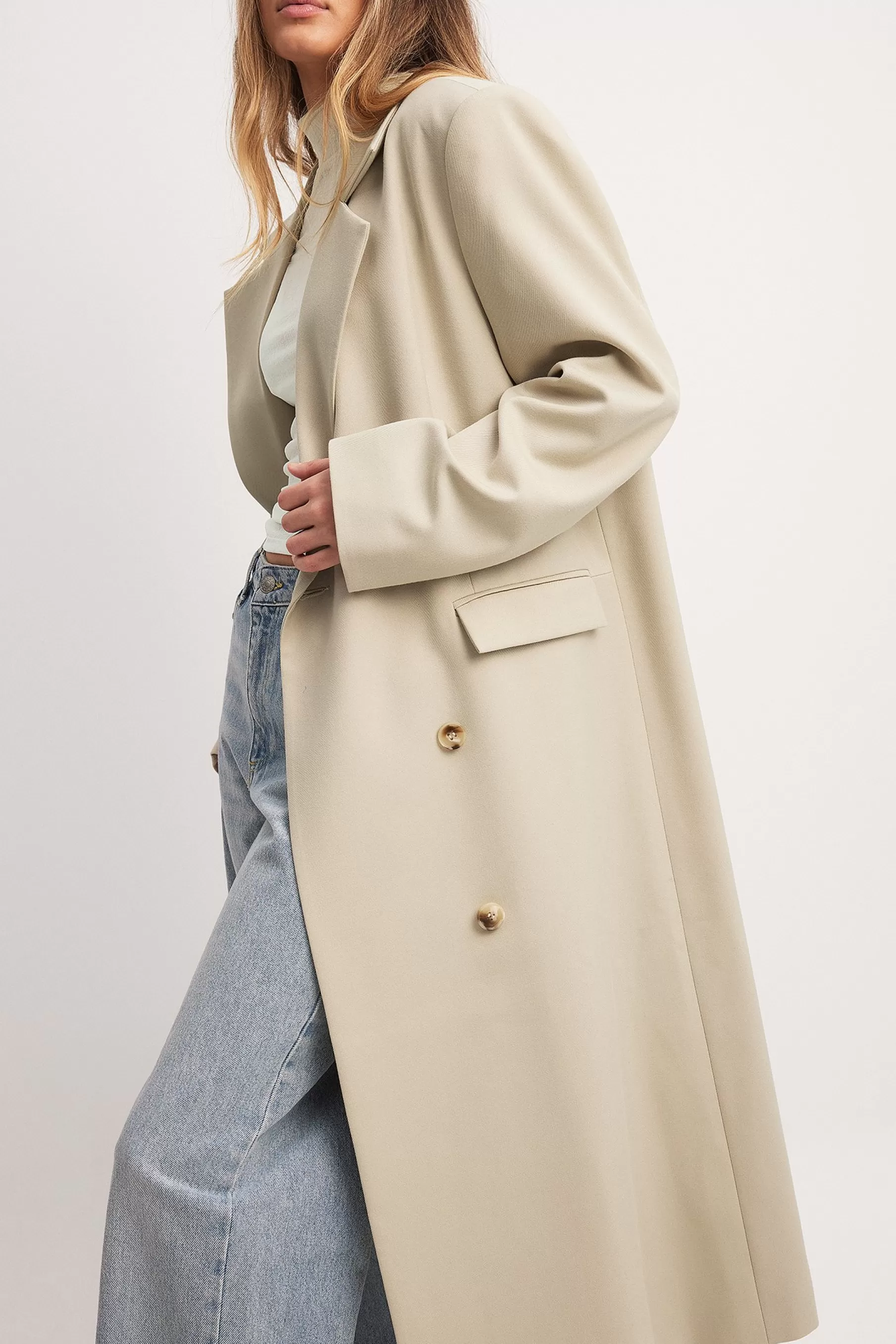 NA-KD Double Breasted Trenchcoat Beige