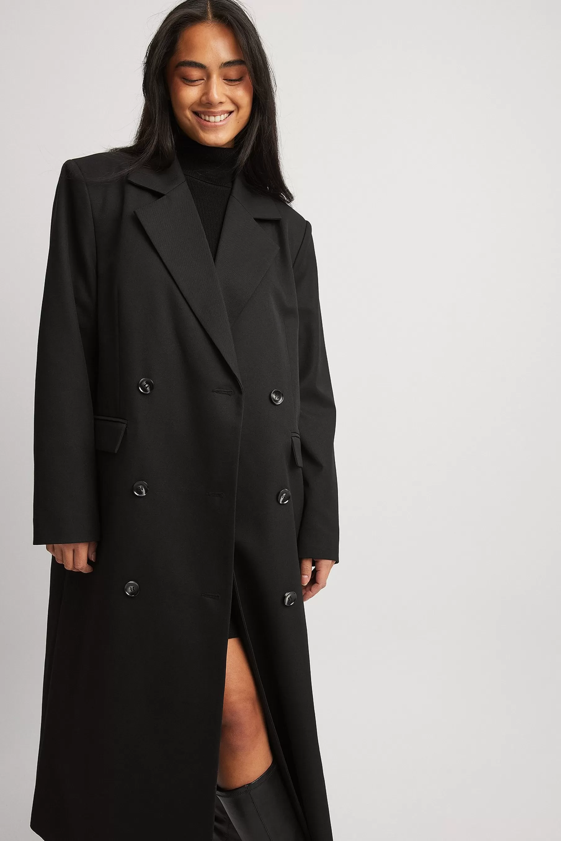 NA-KD Double Breasted Trenchcoat Black