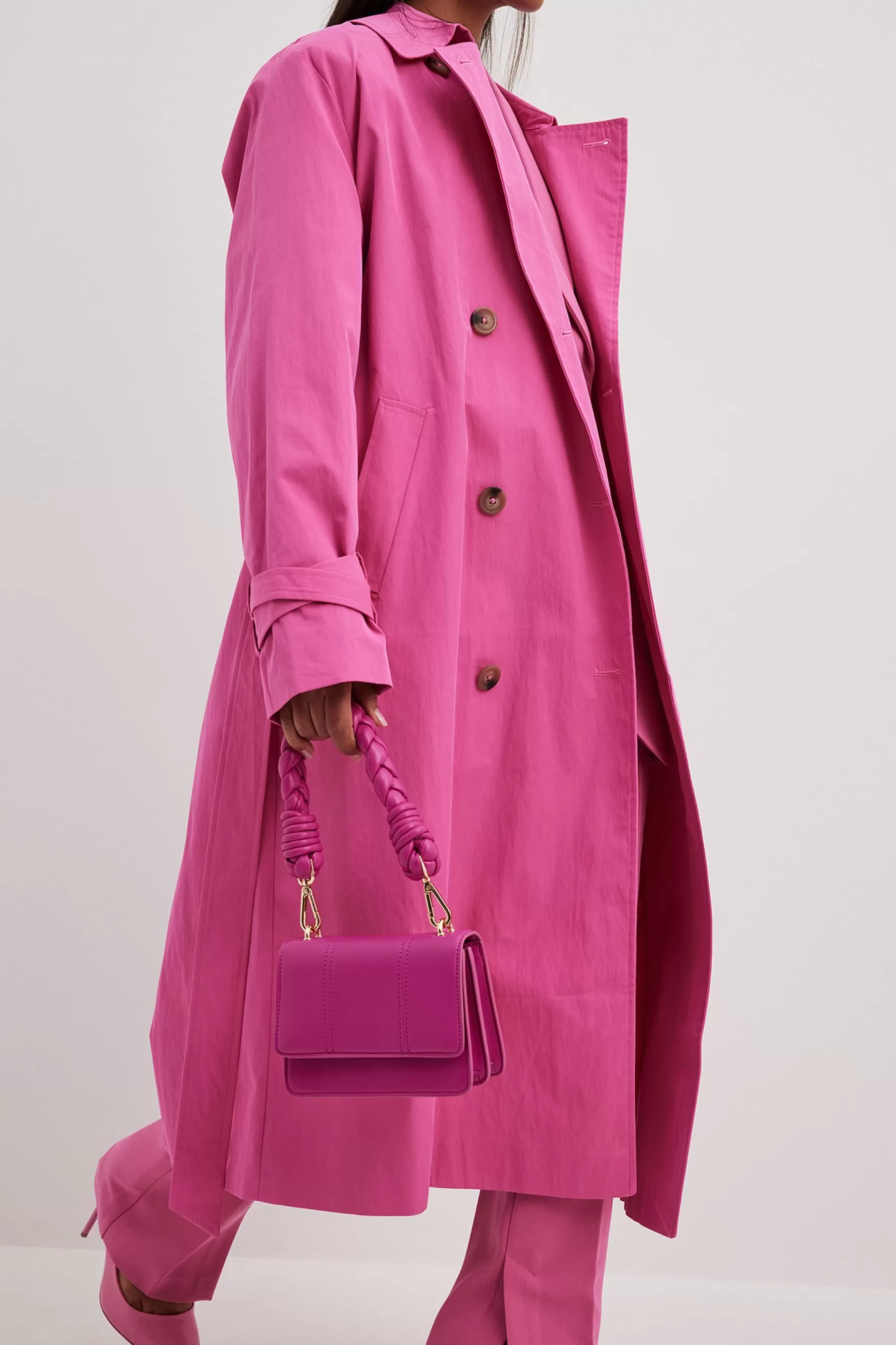 NA-KD Double Buttoned Trenchcoat Pink