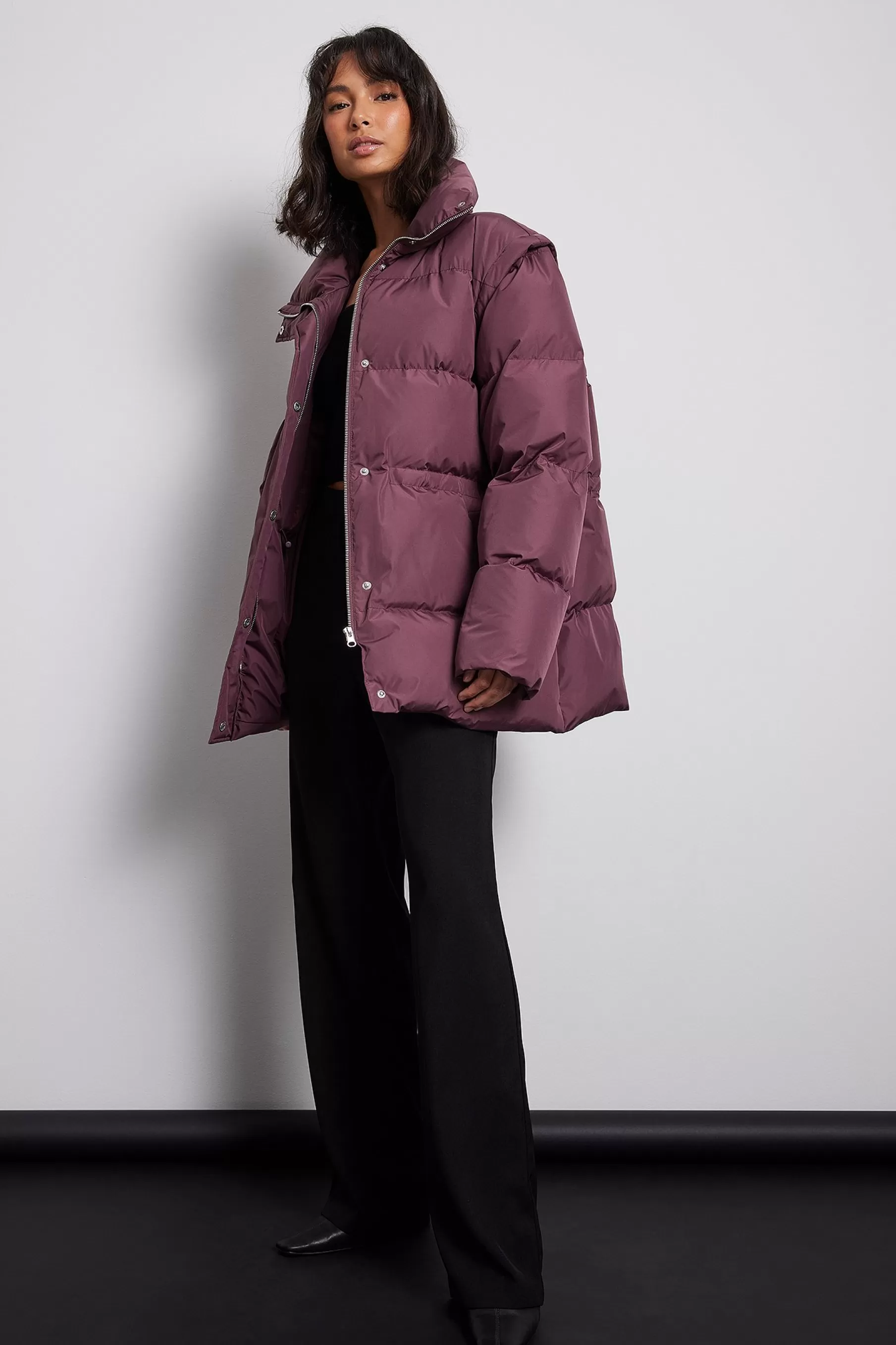 NA-KD Down Blend Removable Sleeves Padded Jacket Purple