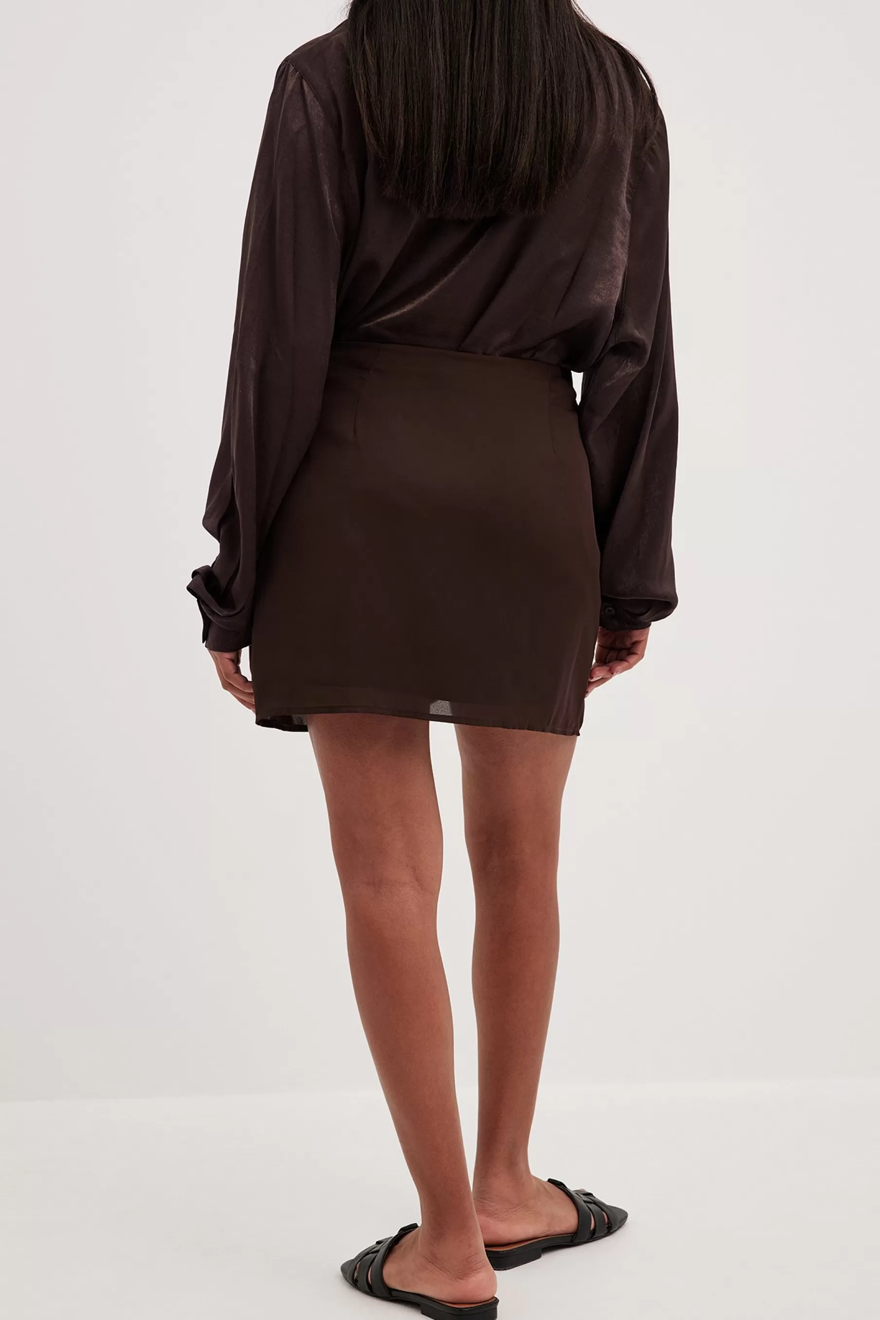 NA-KD Draped Chiffon Mini Skirt Brown