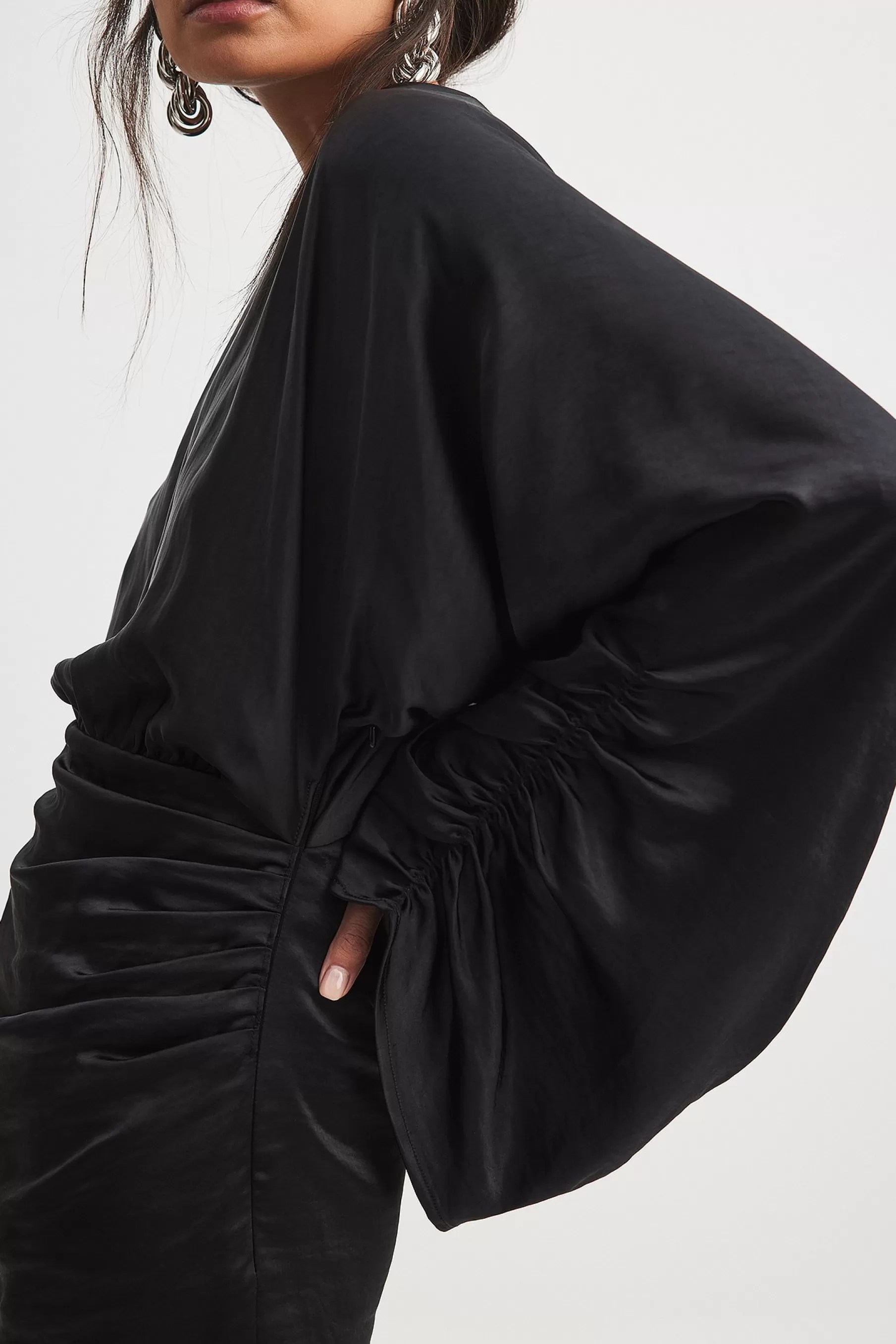 NA-KD Draped Detail Satin Dress Black