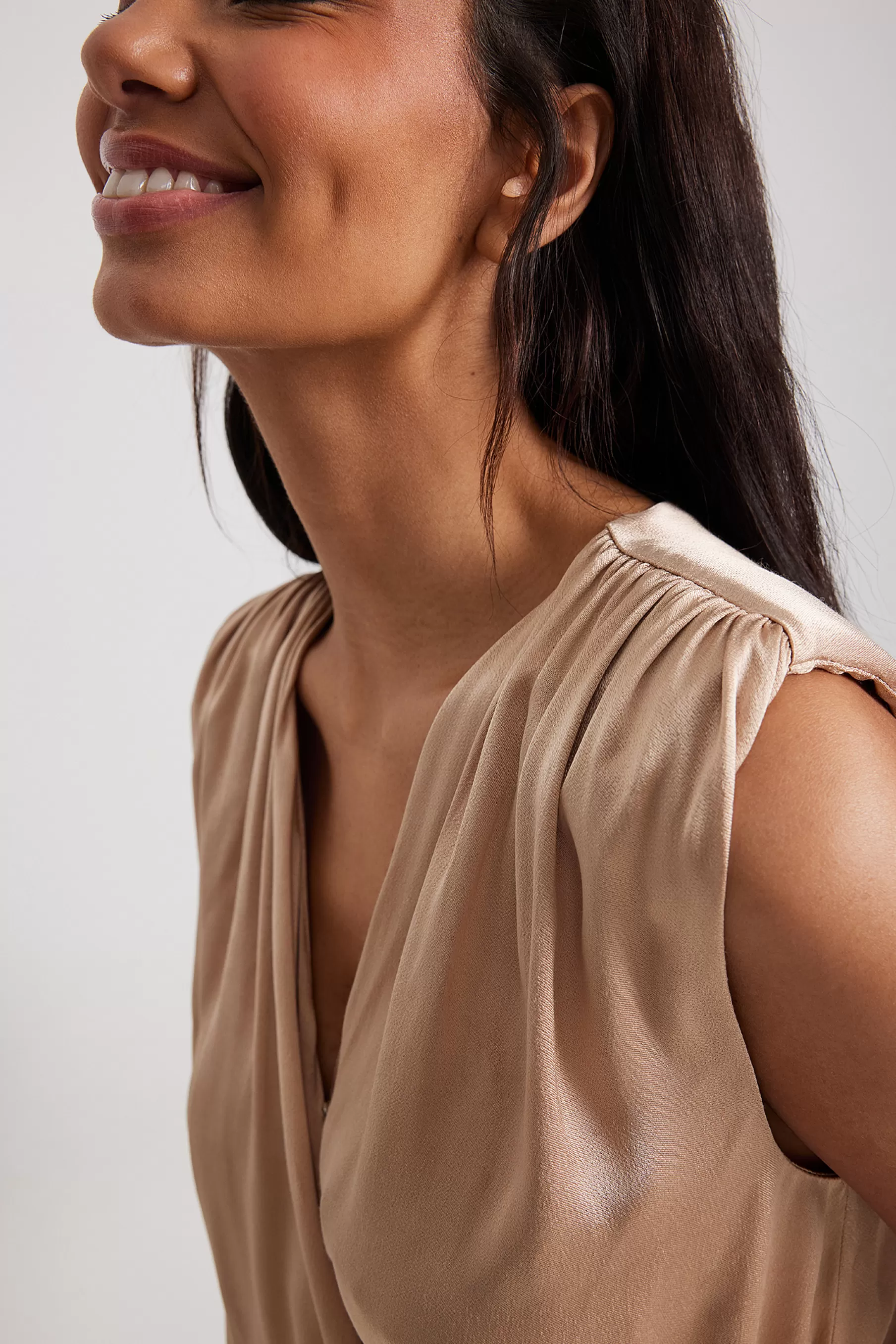 NA-KD Draped Front Satin Top Beige