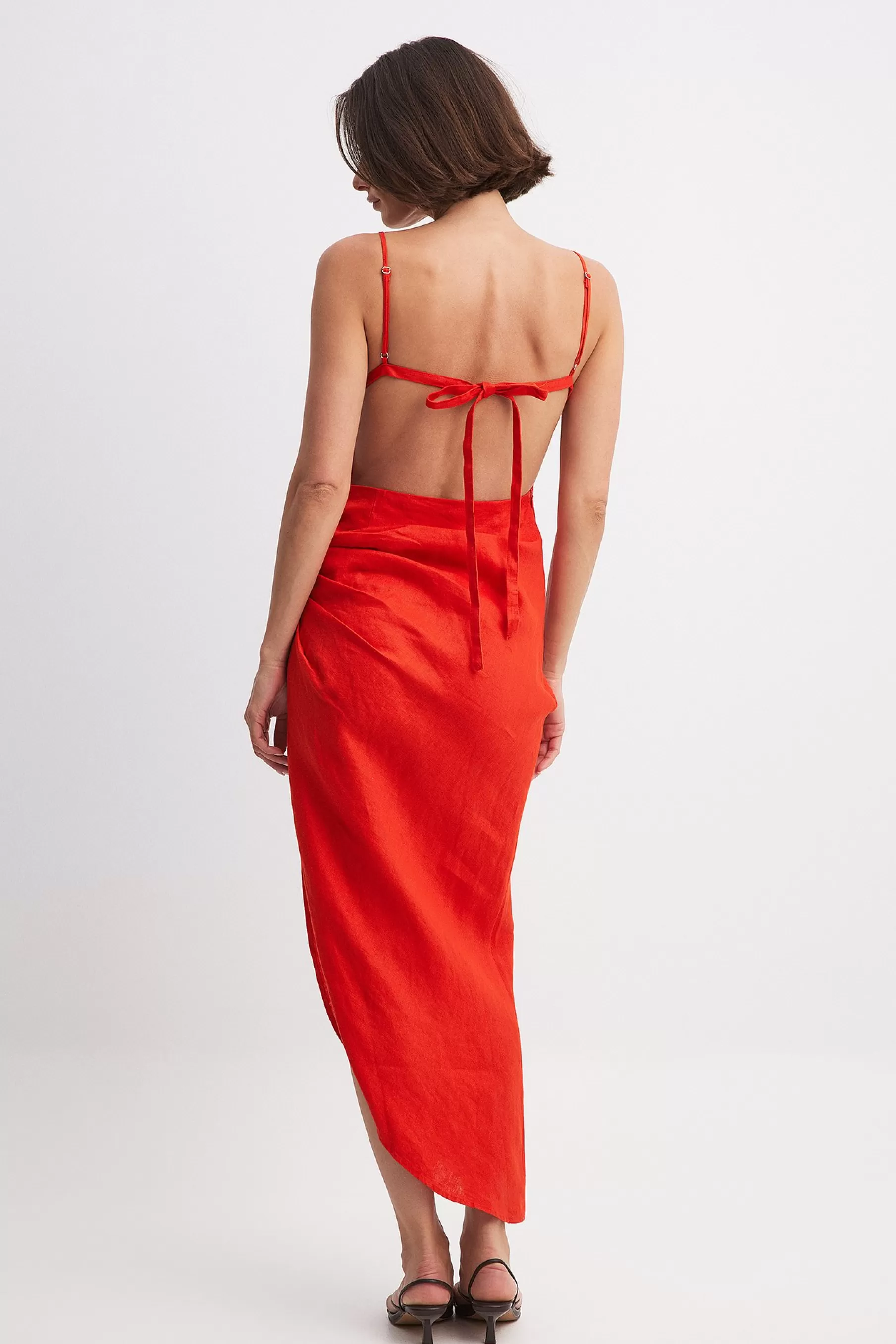 NA-KD Draped Linen Dress Red