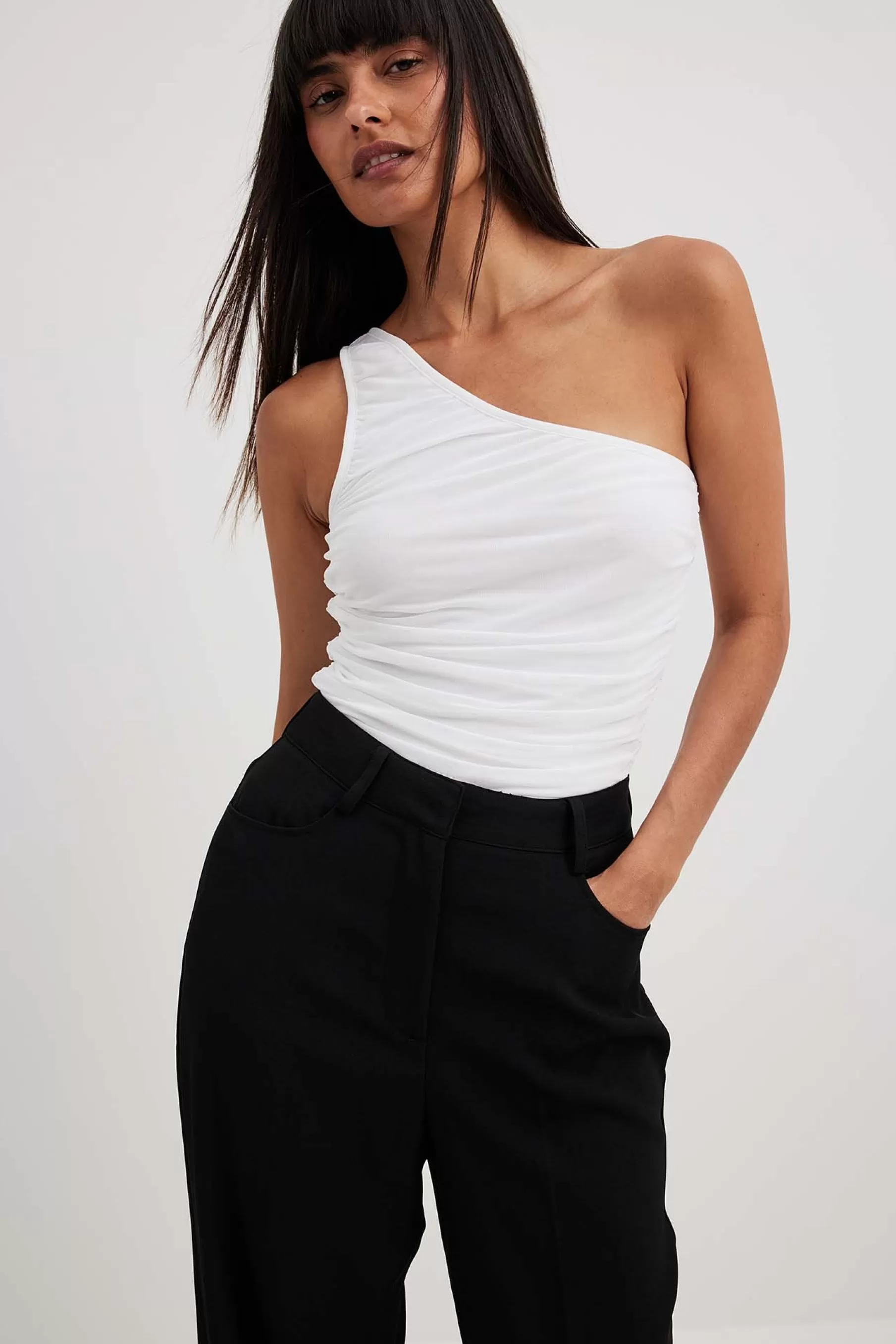 NA-KD Draped Mesh Top White