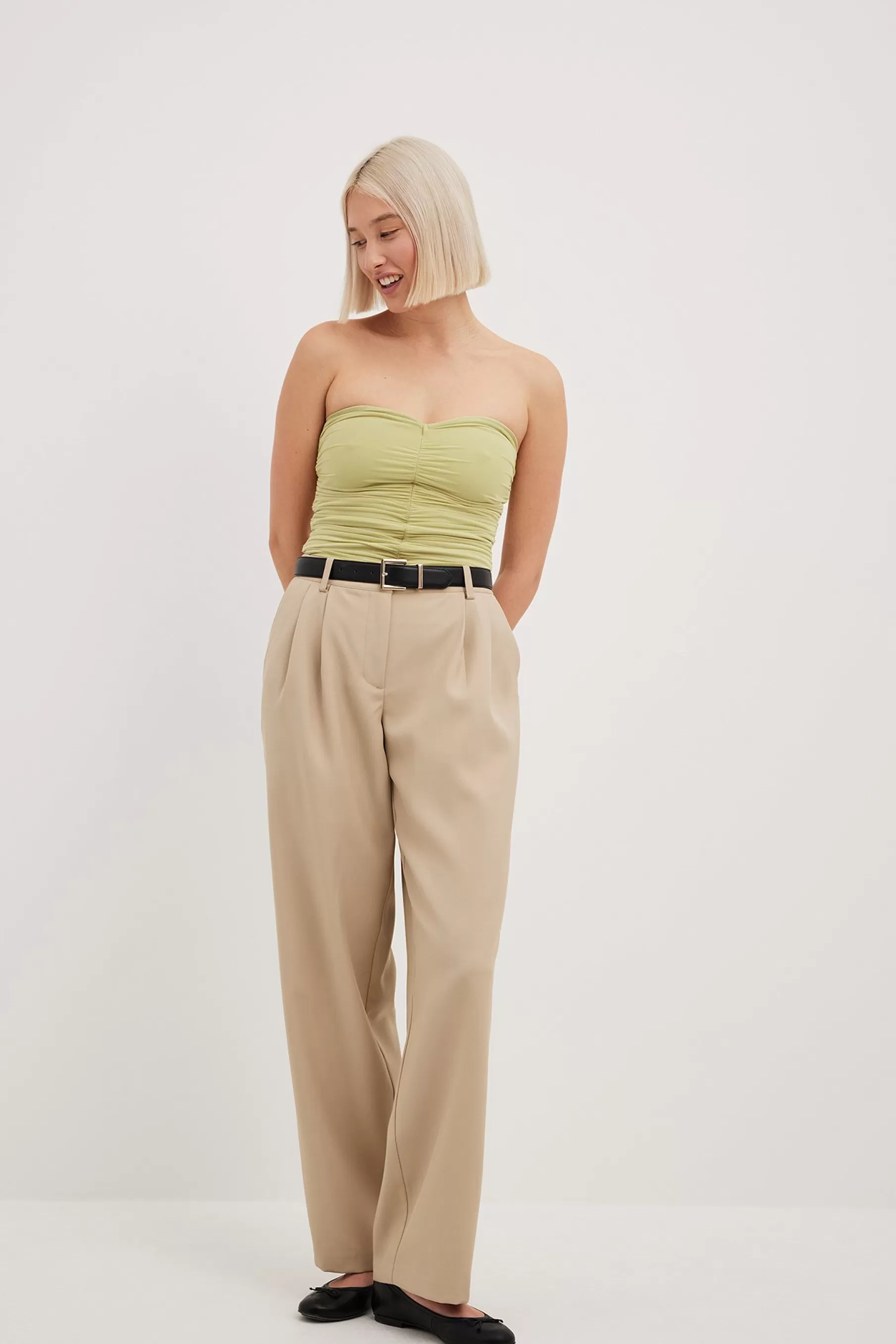 NA-KD Draped Mesh Tube Top Green