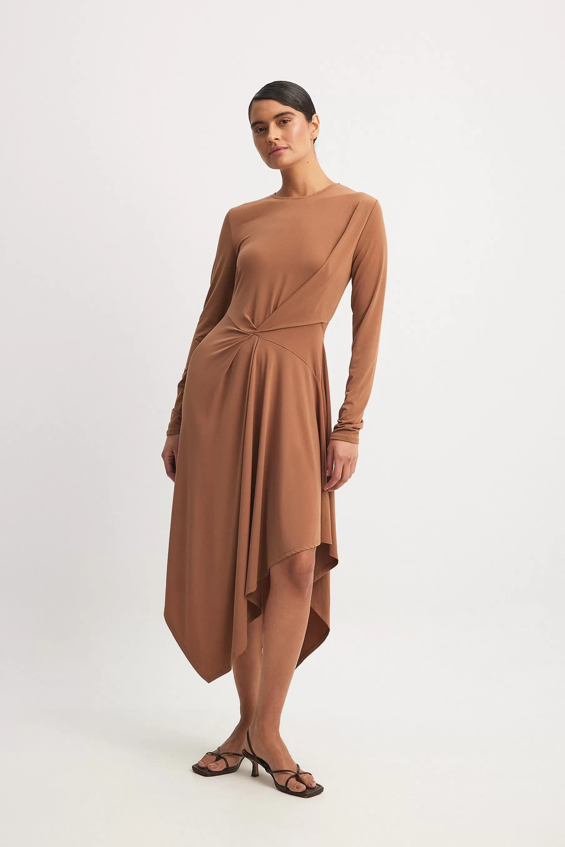 NA-KD Draped Midi Dress Brown