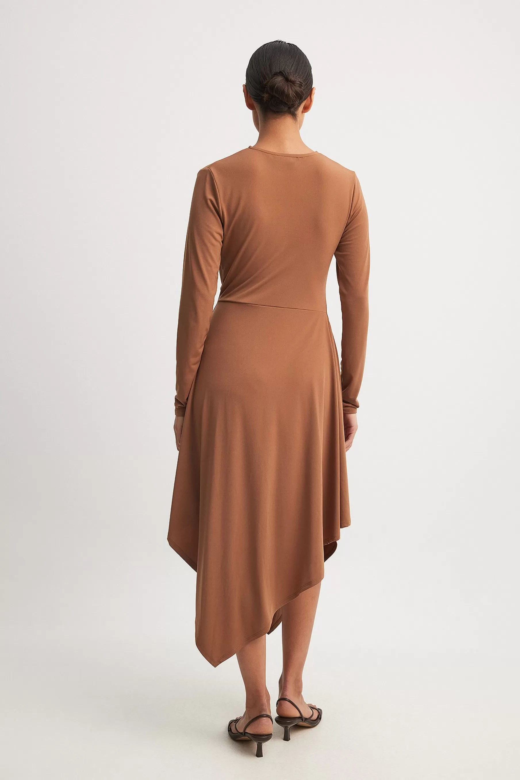 NA-KD Draped Midi Dress Brown