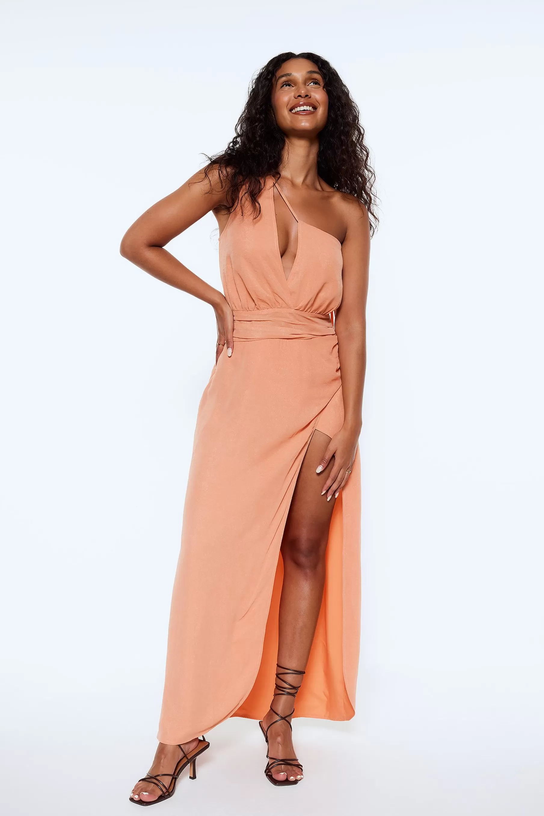 NA-KD Draped Midi Dress Orange