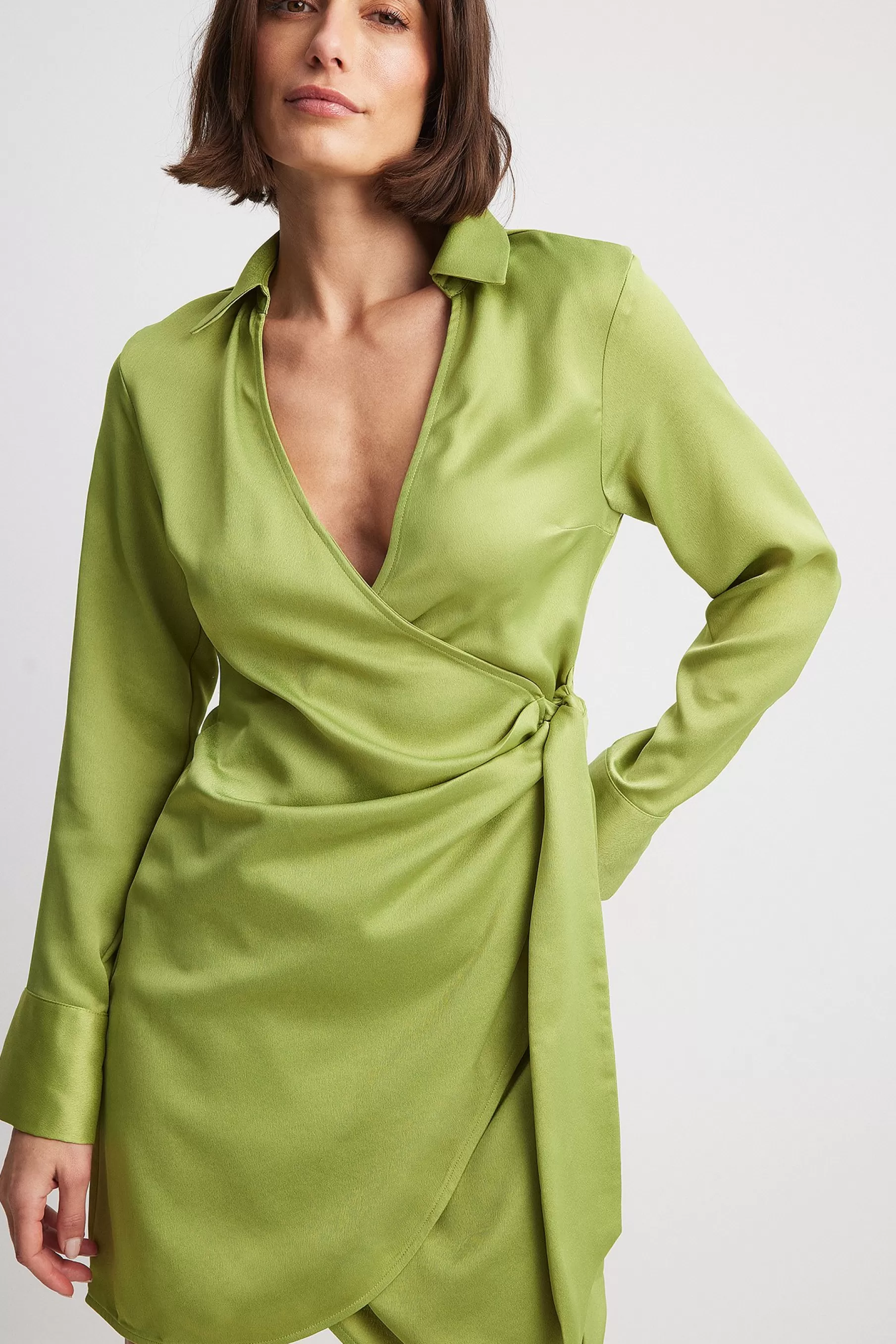 NA-KD Draped Wrap Mini Dress Green