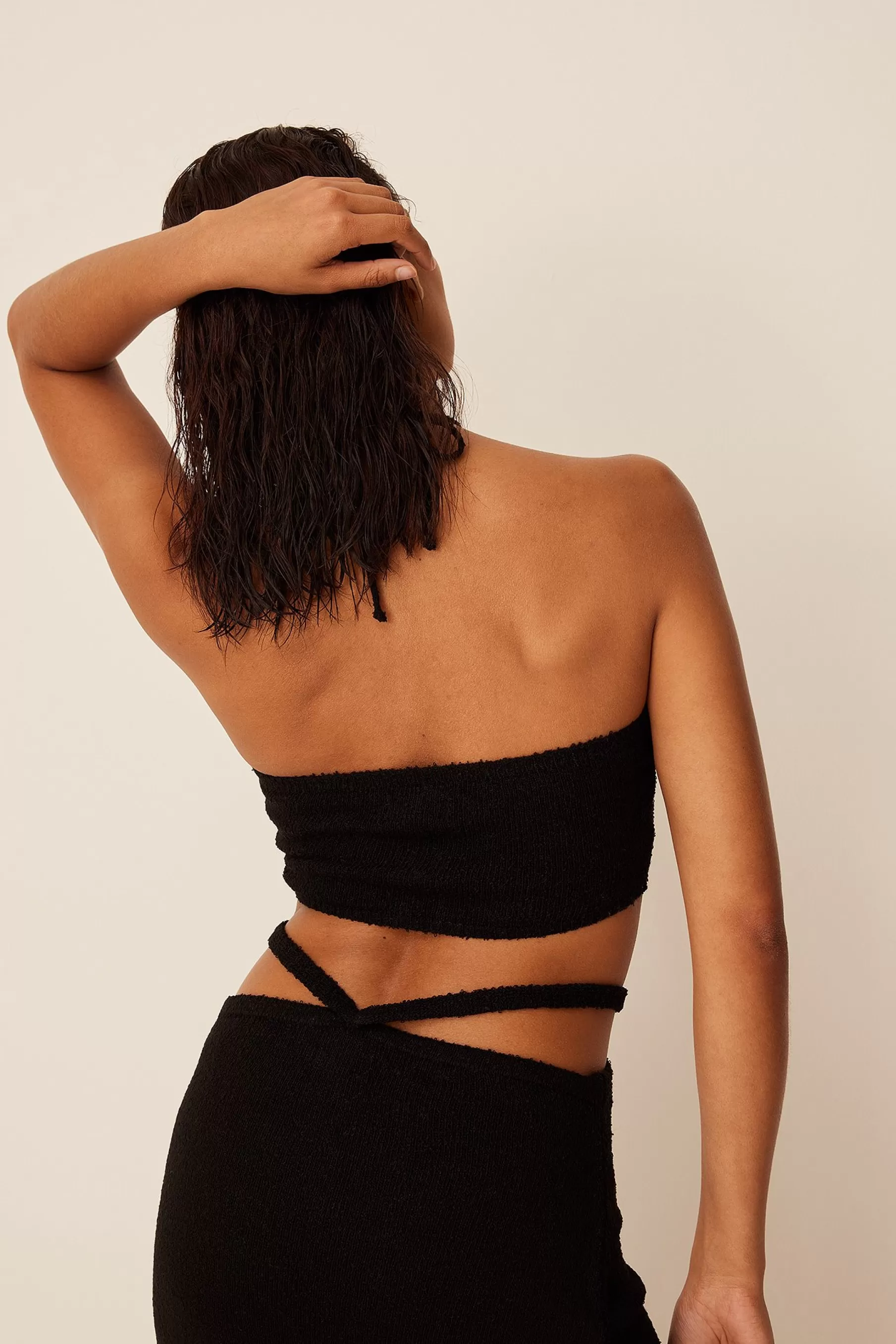 NA-KD Drawstring Detail Knitted Top Black