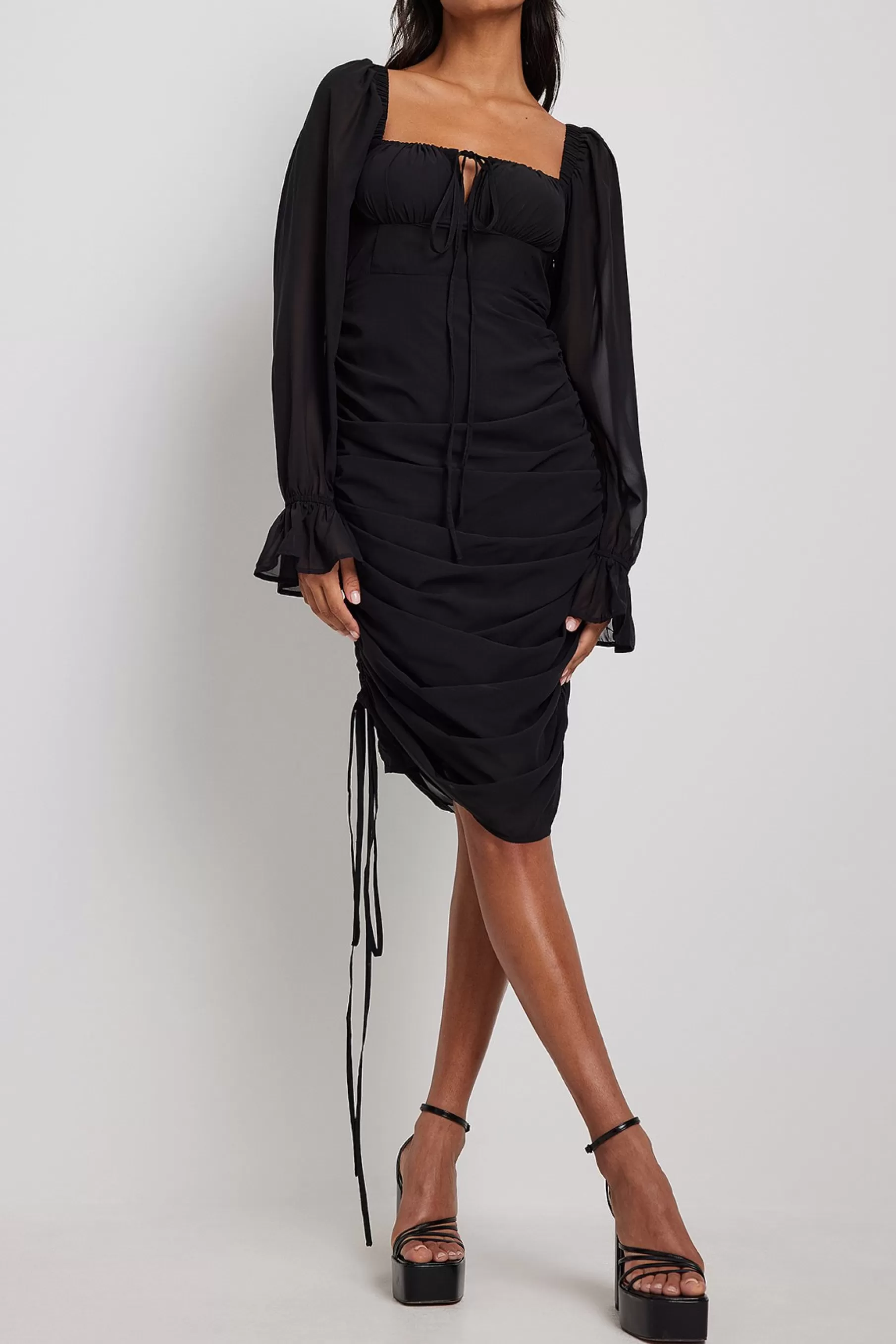 NA-KD Drawstring Detail Midi Dress Black