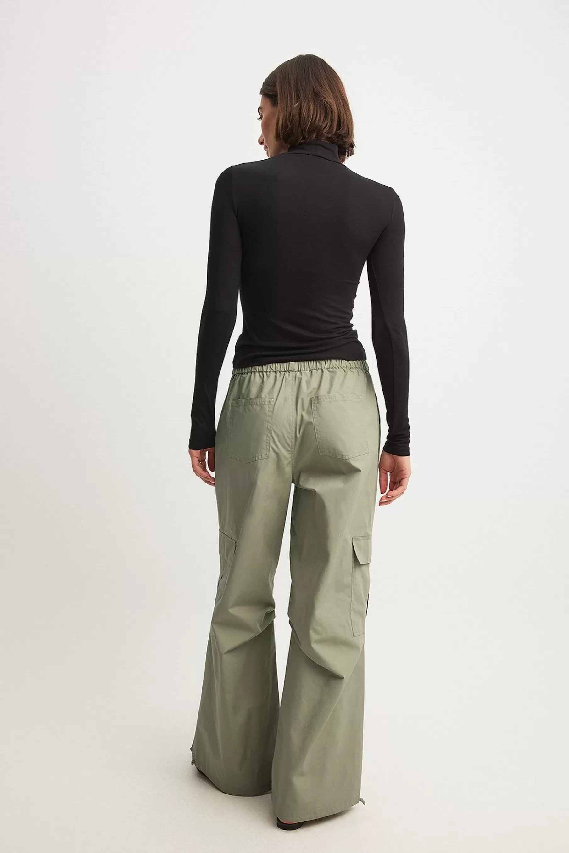 NA-KD Drawstring Loose Mid Waist Cargo Pants Green