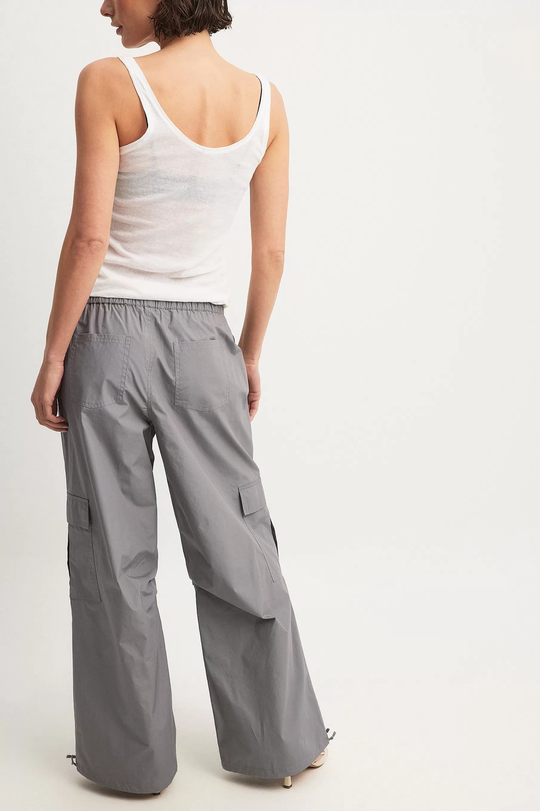 NA-KD Drawstring Loose Mid Waist Cargo Pants Grey