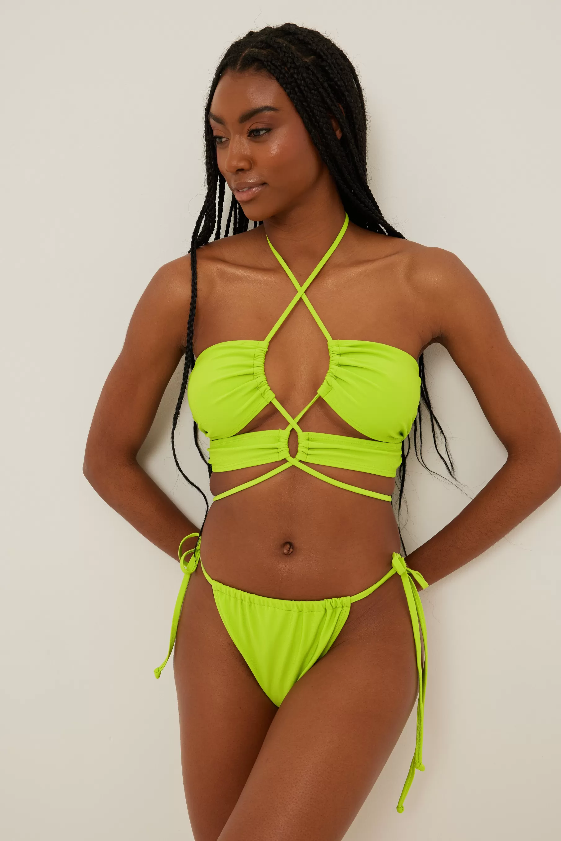 NA-KD Drawstring Tie High Cut Bikini Panty Green