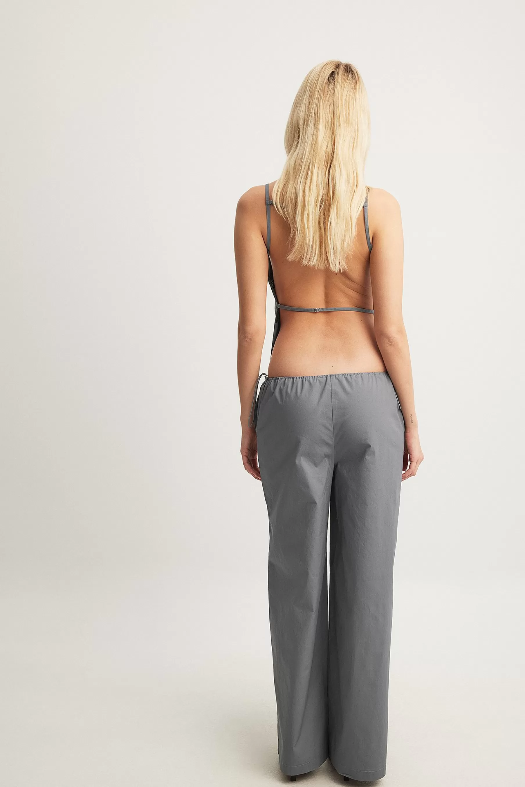 NA-KD Drawstring Waist Trousers Grey