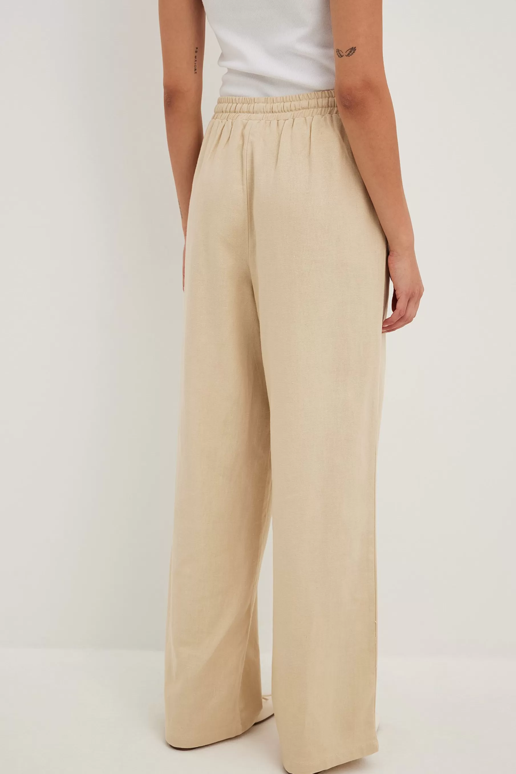 NA-KD Elastic Waist Linen Trousers Beige