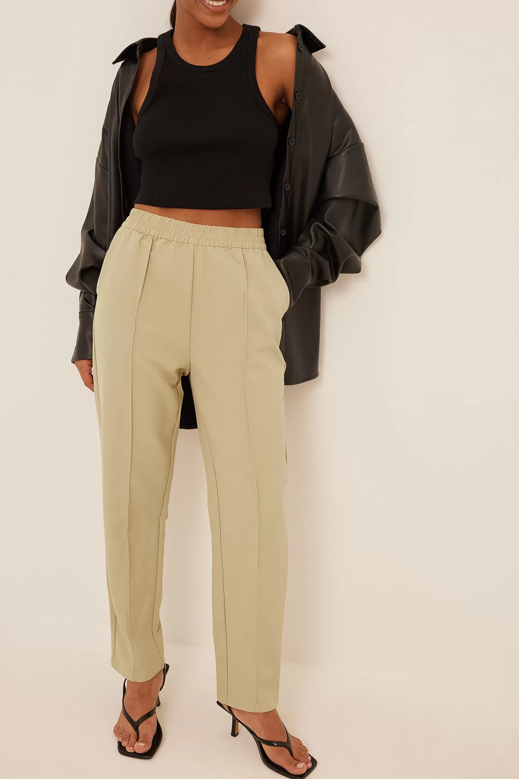 NA-KD Elastic Waist Seamline Pants Beige