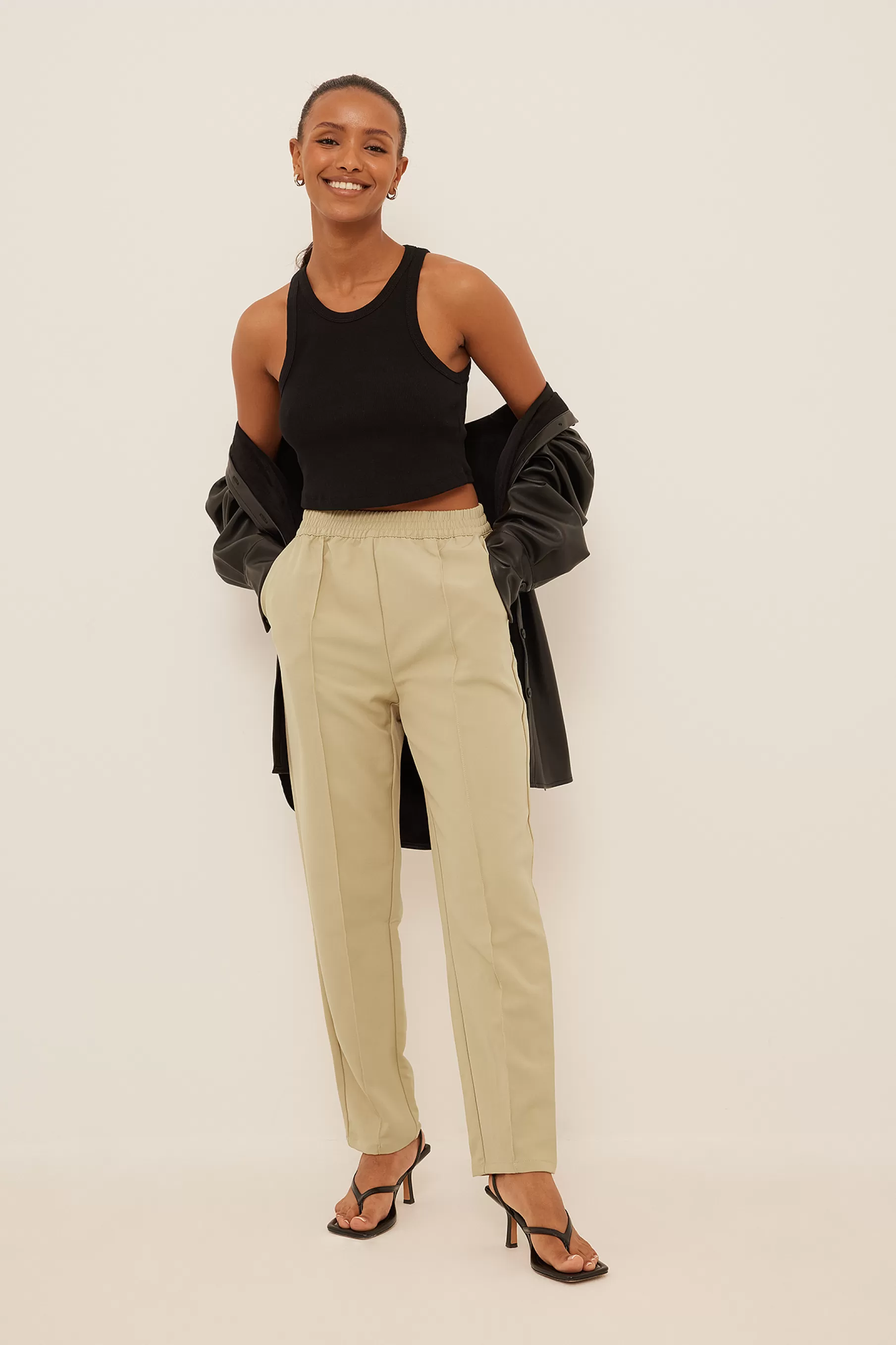 NA-KD Elastic Waist Seamline Pants Beige