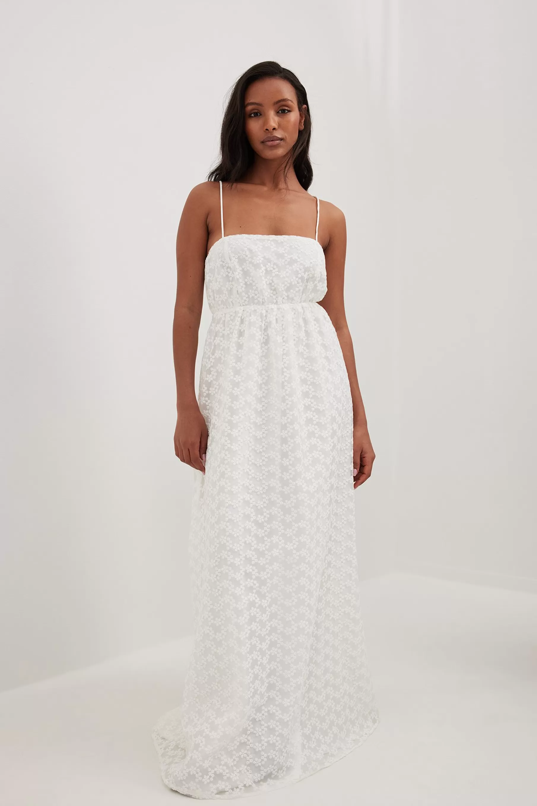 NA-KD Embroidery Detail Maxi Dress Offwhite