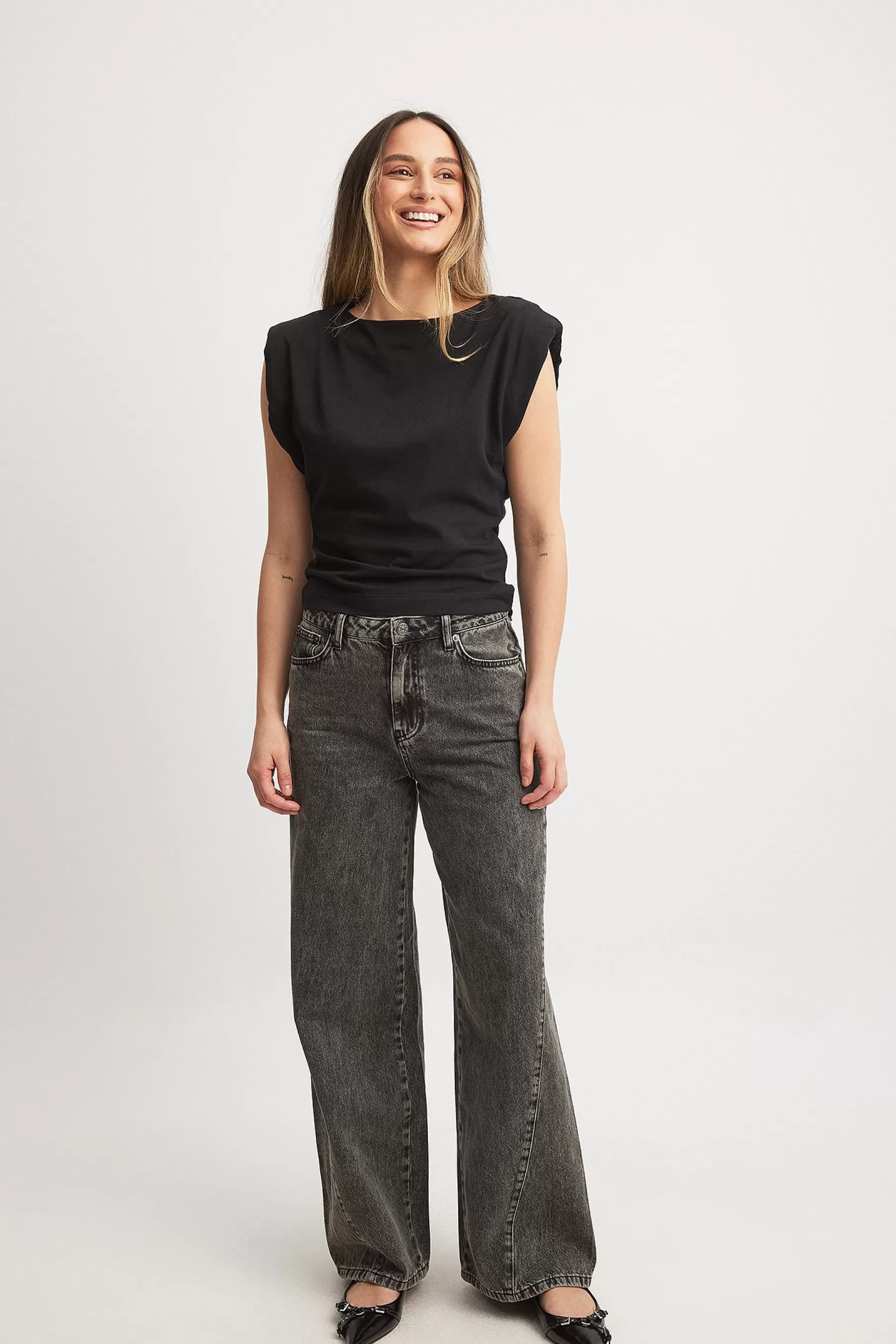 NA-KD Extra Wide Leg Denim Grey