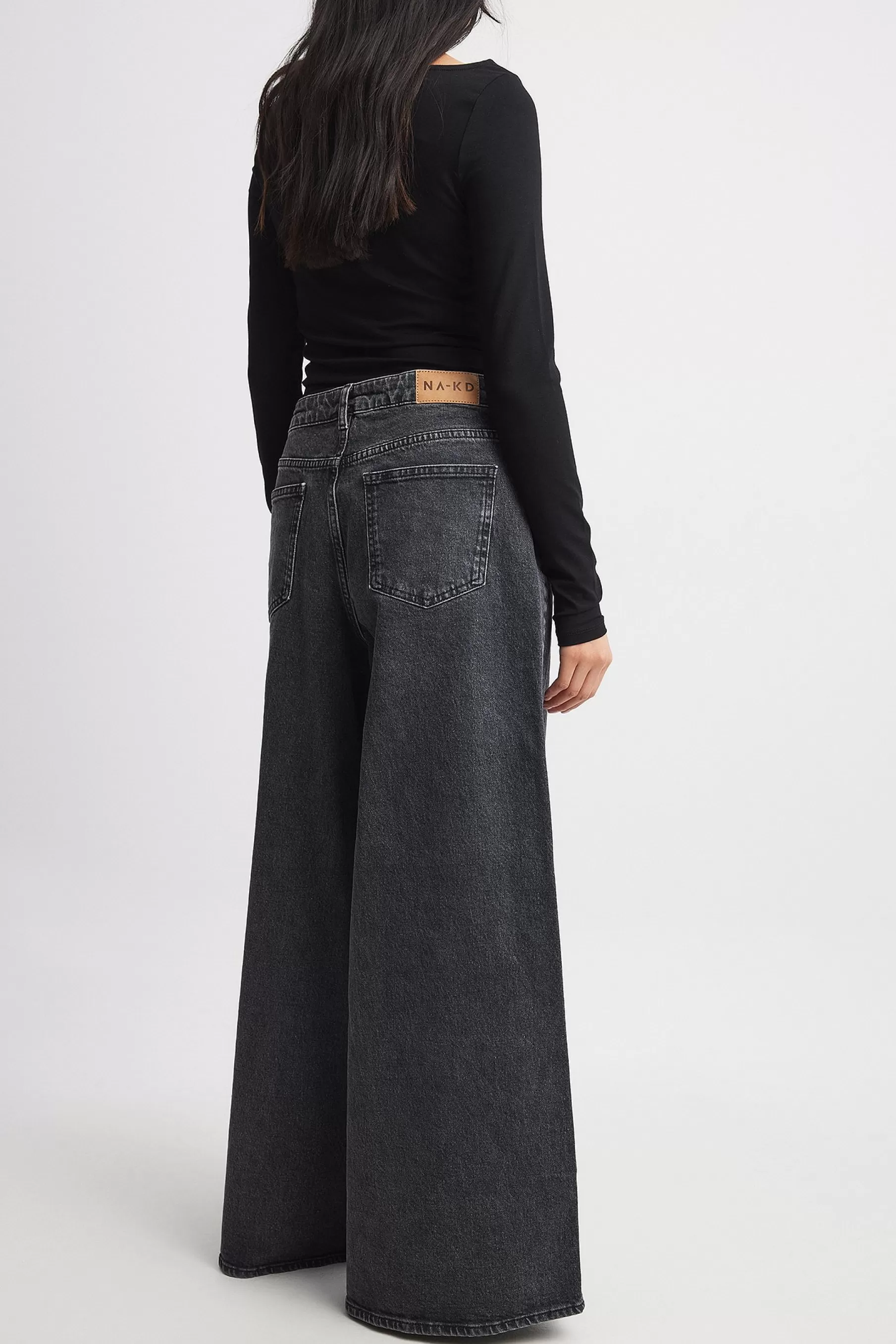 NA-KD Extra Wide Leg Denim Grey