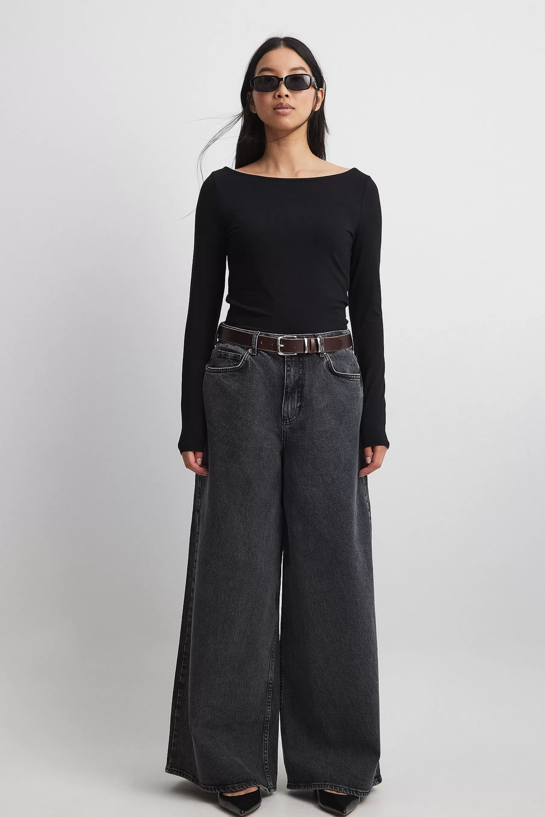 NA-KD Extra Wide Leg Denim Grey