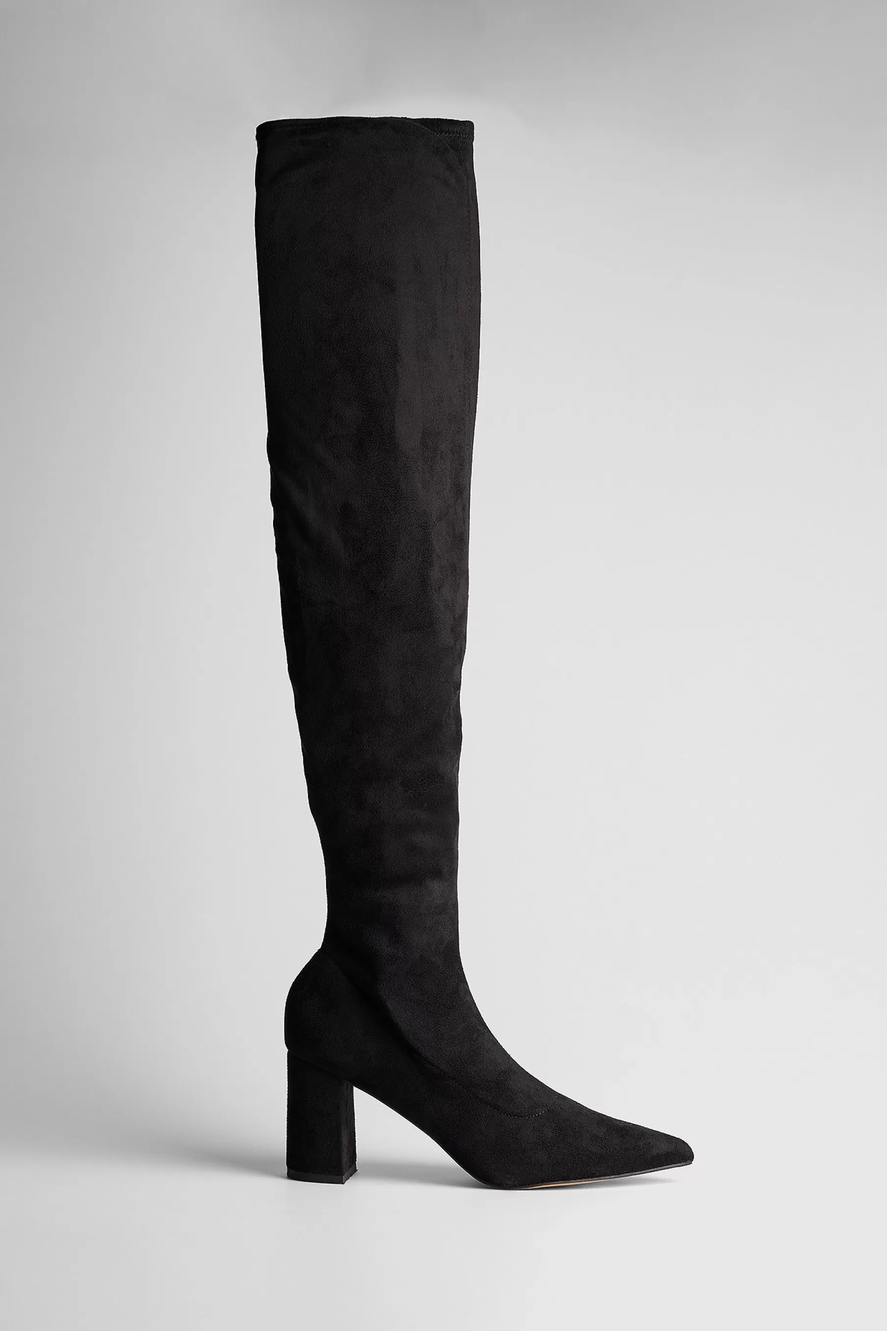 NA-KD Faux Suede Overknee Boots Black