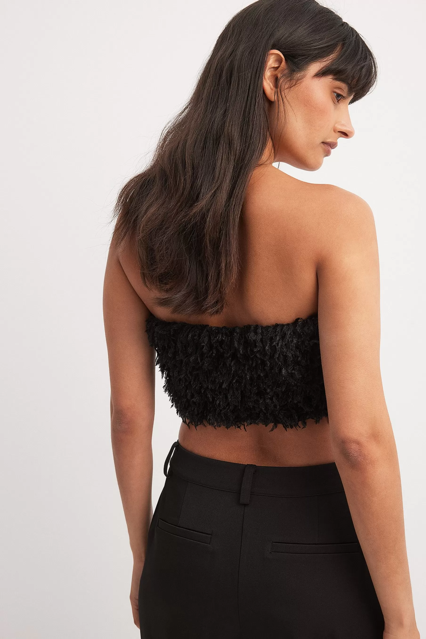 NA-KD Feather Detail Tube Top Black