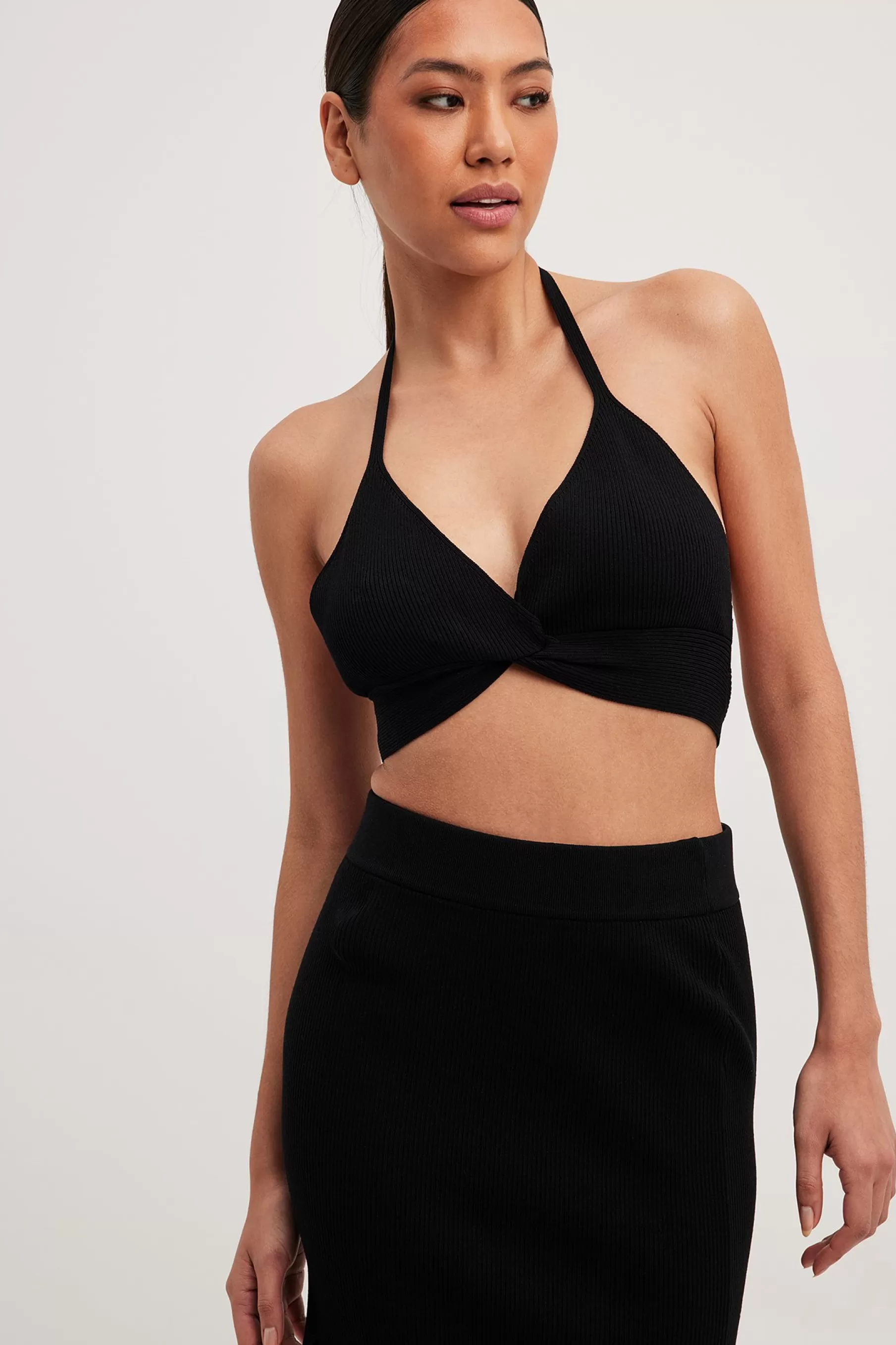 NA-KD Fine Knitted Bralette Black