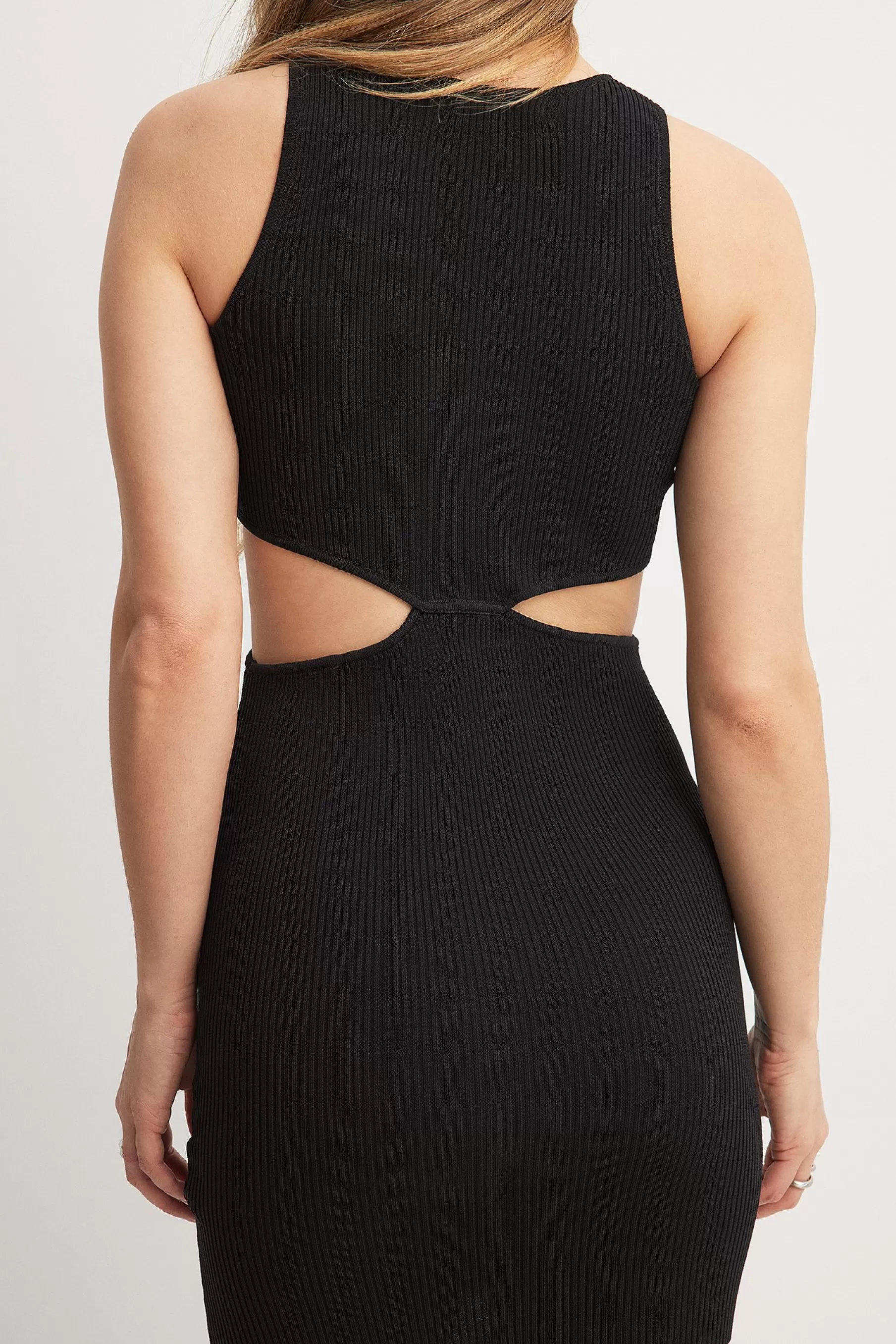 NA-KD Fine Knitted Cut Out Detail Mini Dress Black