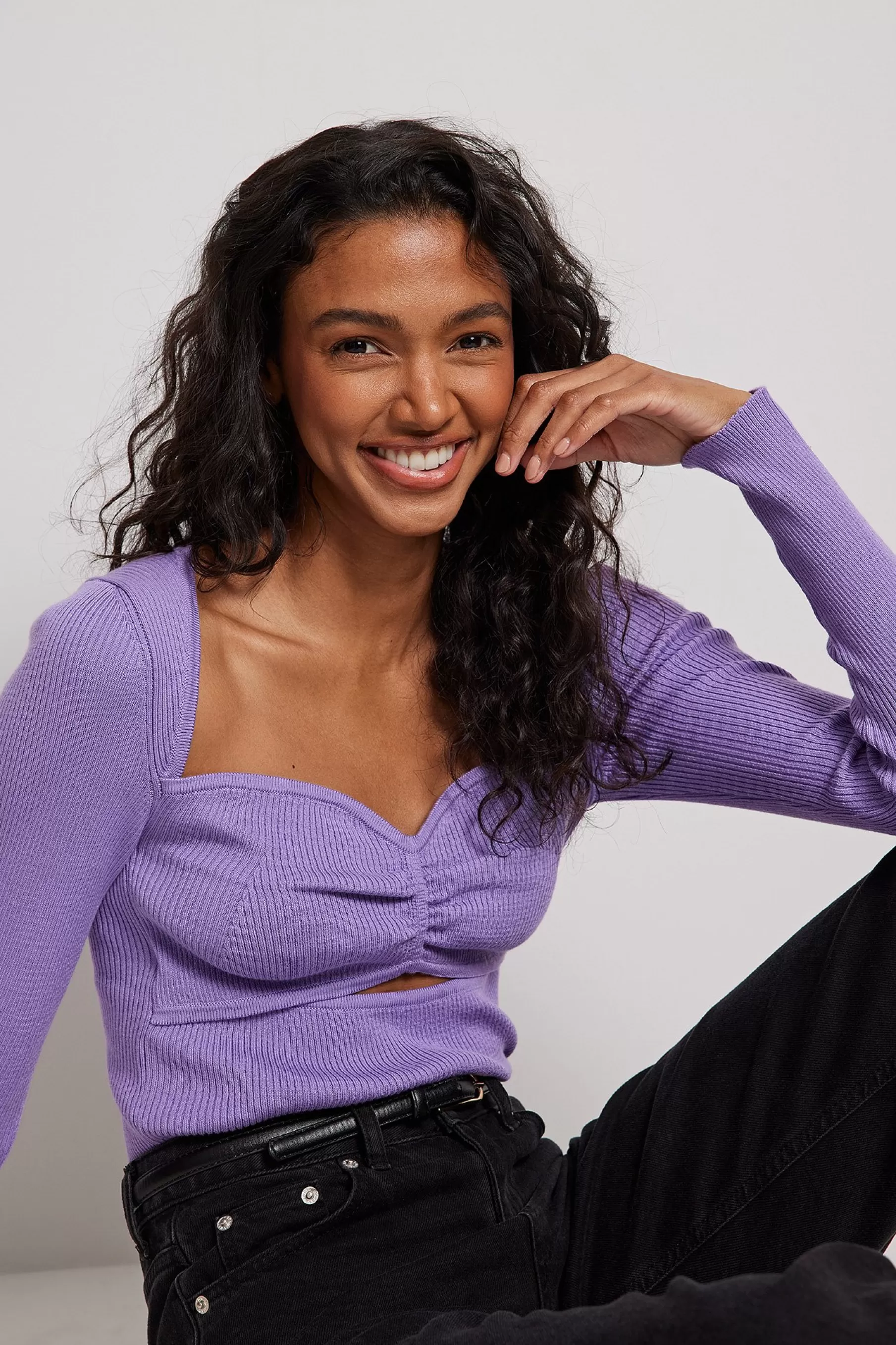 NA-KD Fine Knitted Cut Out Detail Top Purple