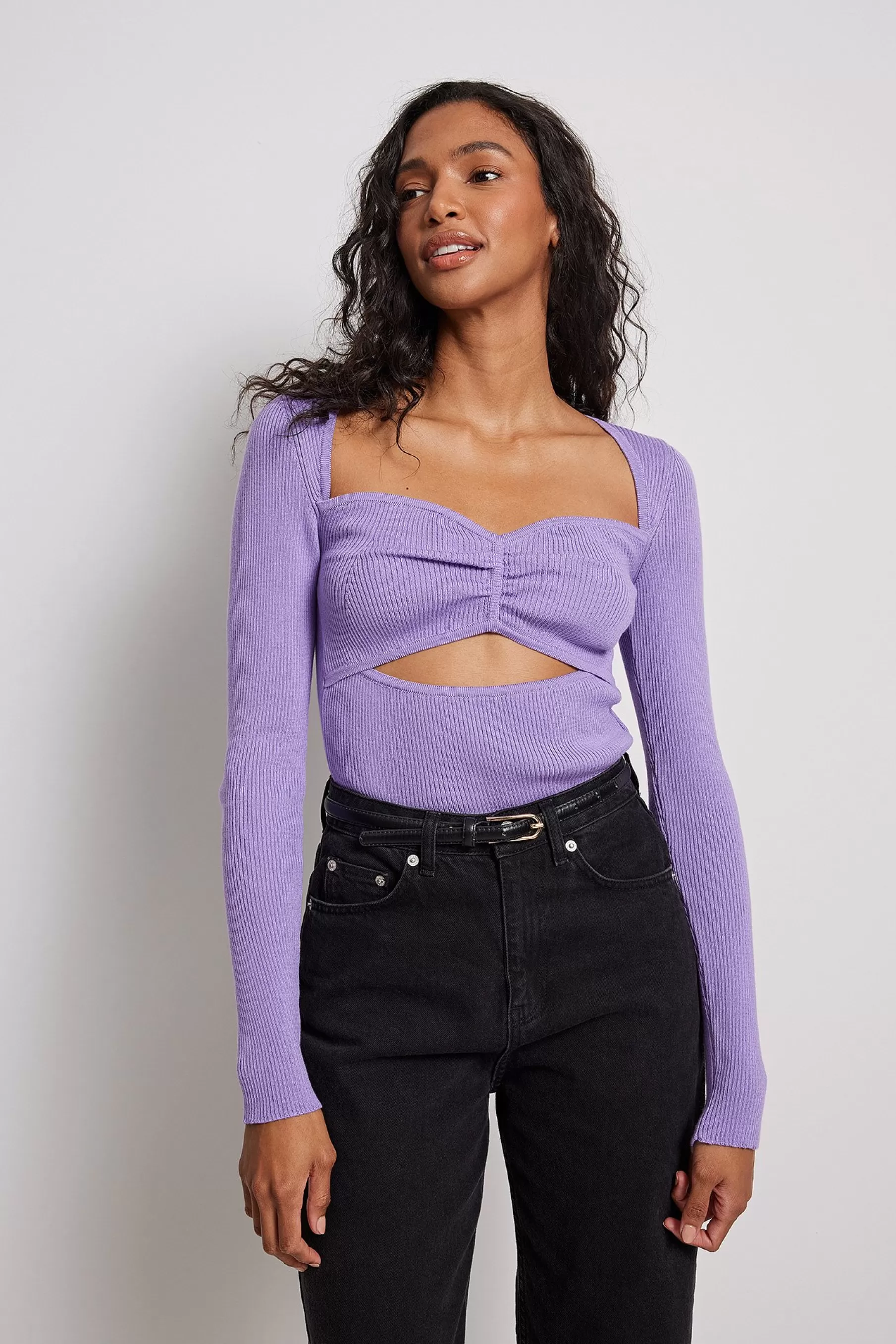 NA-KD Fine Knitted Cut Out Detail Top Purple