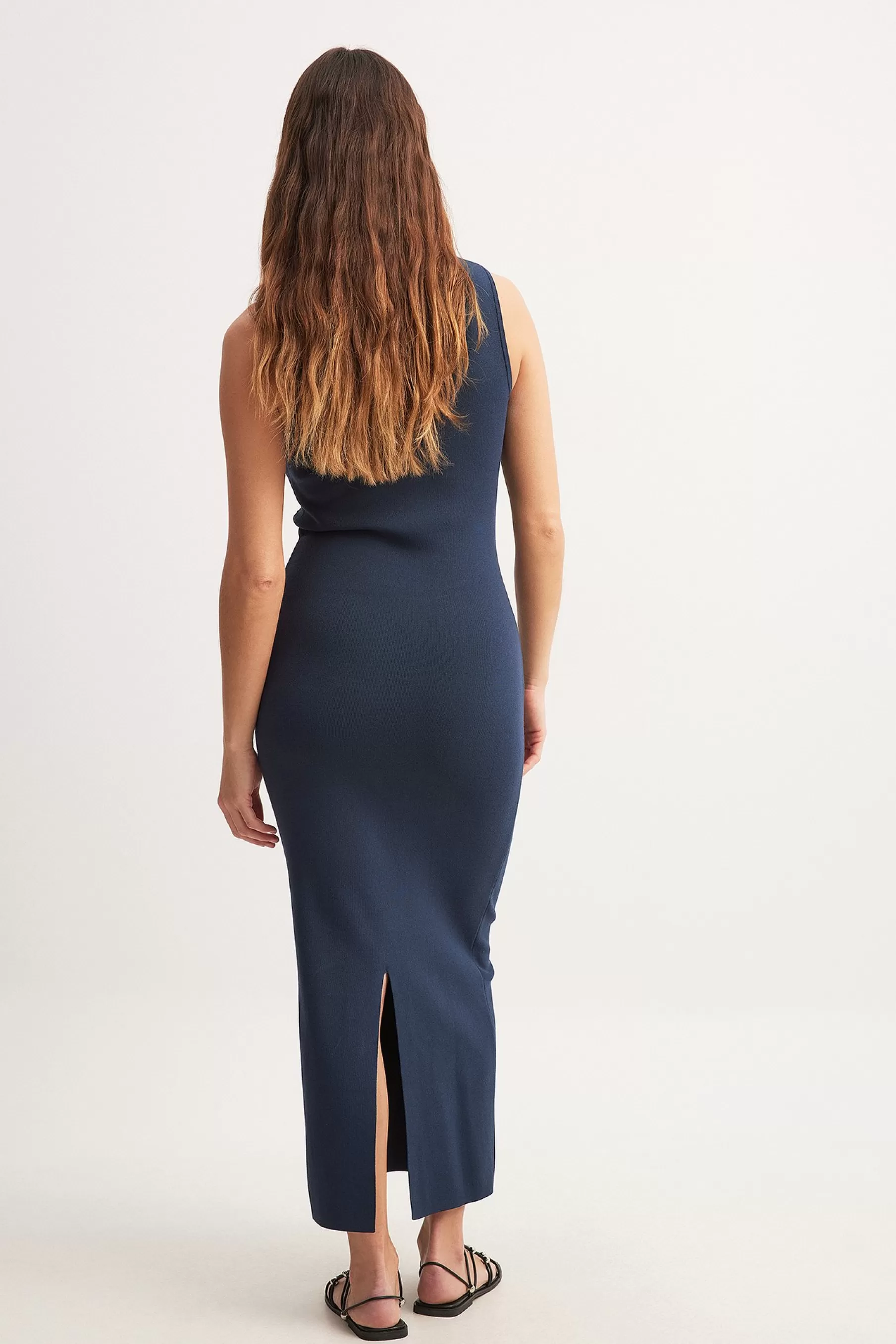 NA-KD Fine Knitted Cut Out Maxi Dress Blue