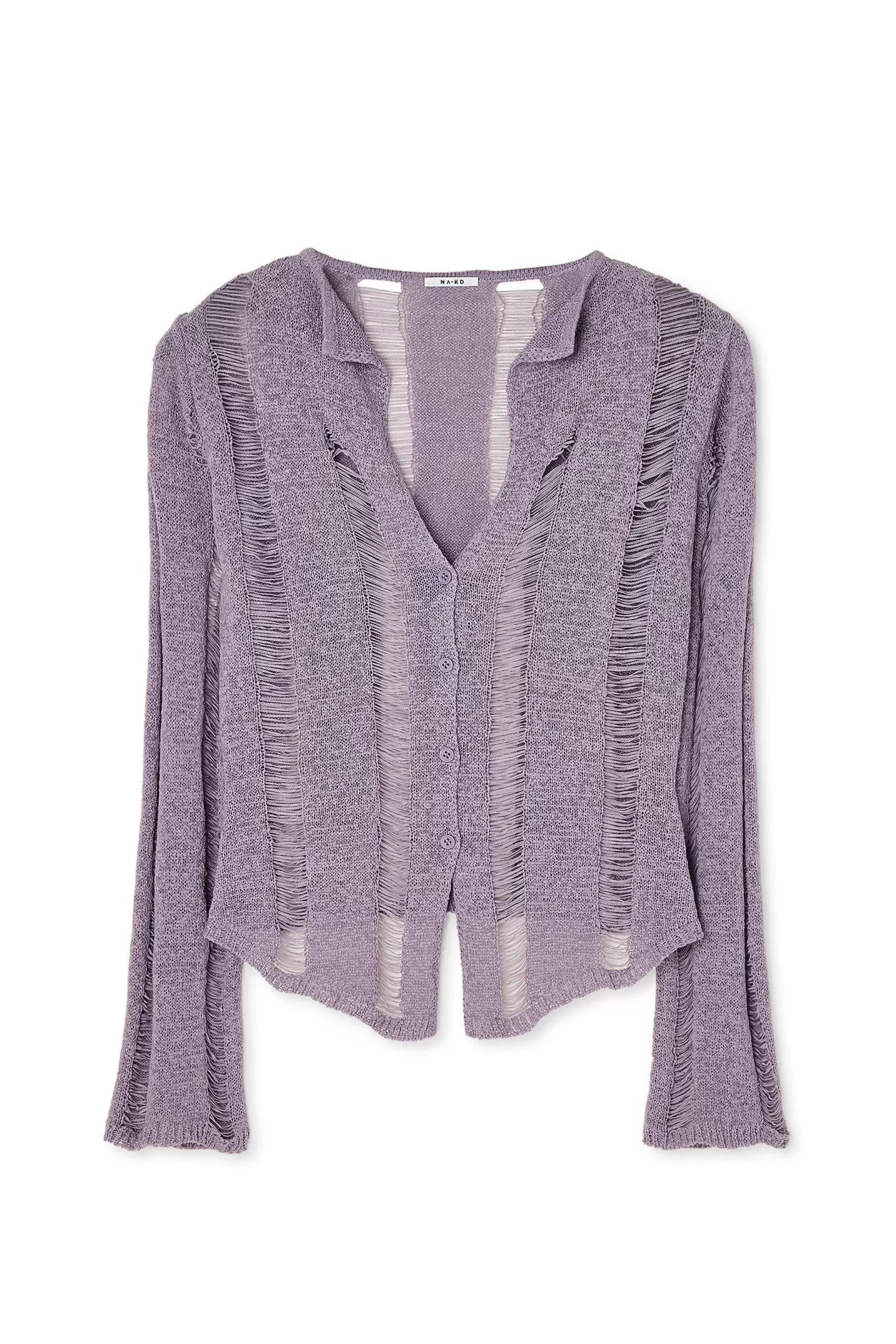 NA-KD Fine Knitted Distressed Cardigan Purple