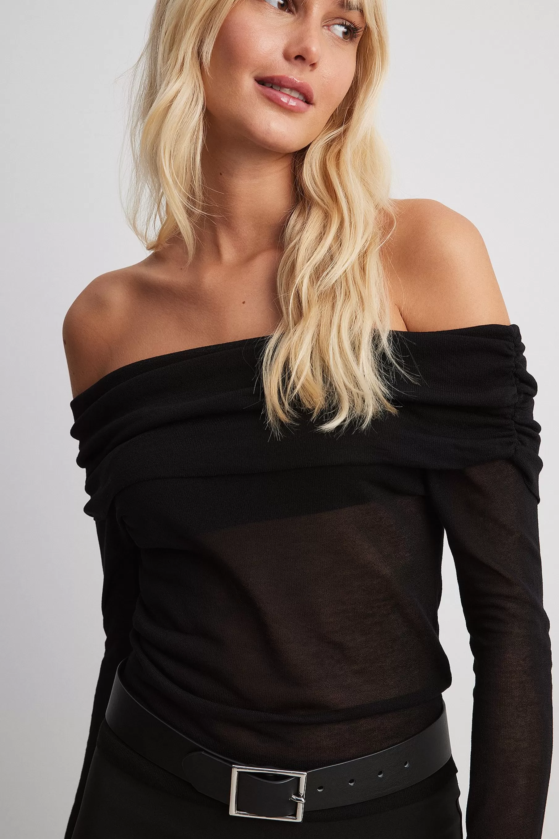 NA-KD Fine Knitted Draped Top Black