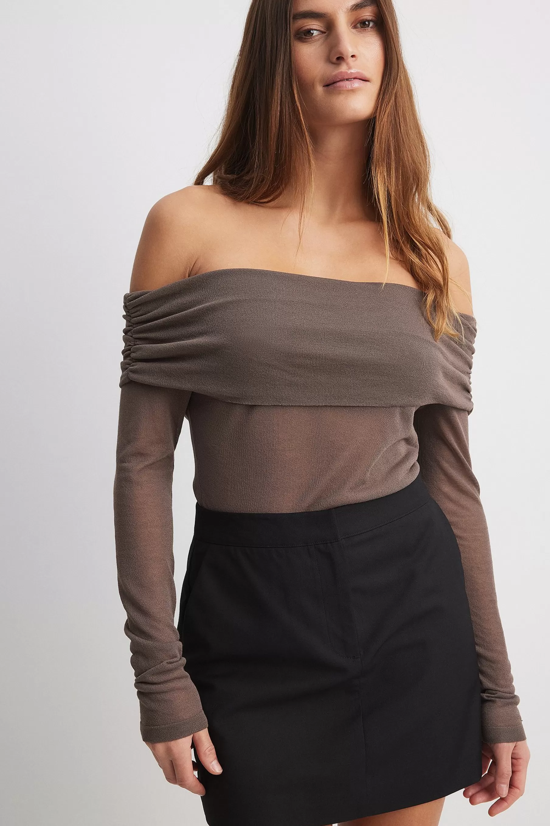 NA-KD Fine Knitted Draped Top Brown