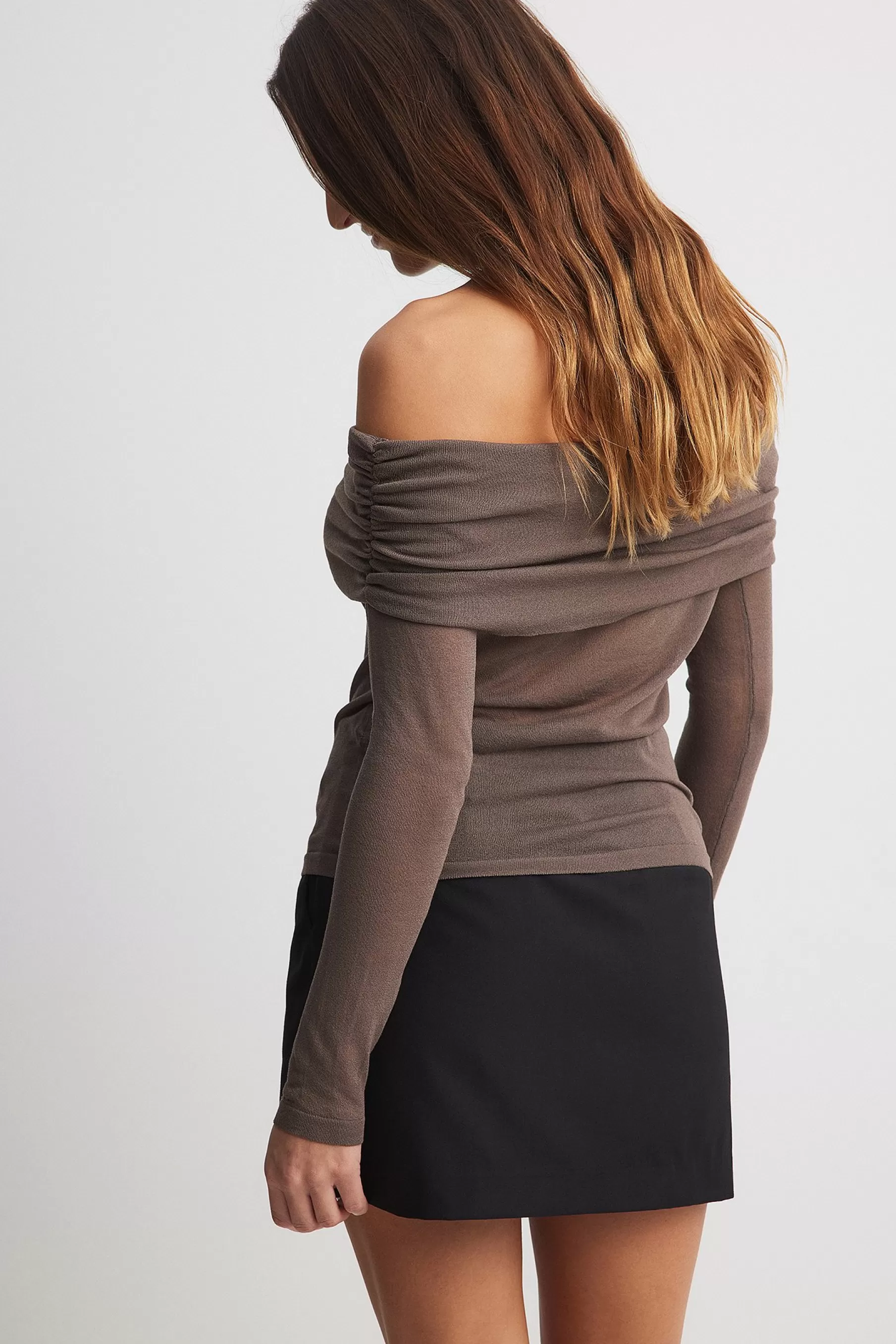 NA-KD Fine Knitted Draped Top Brown